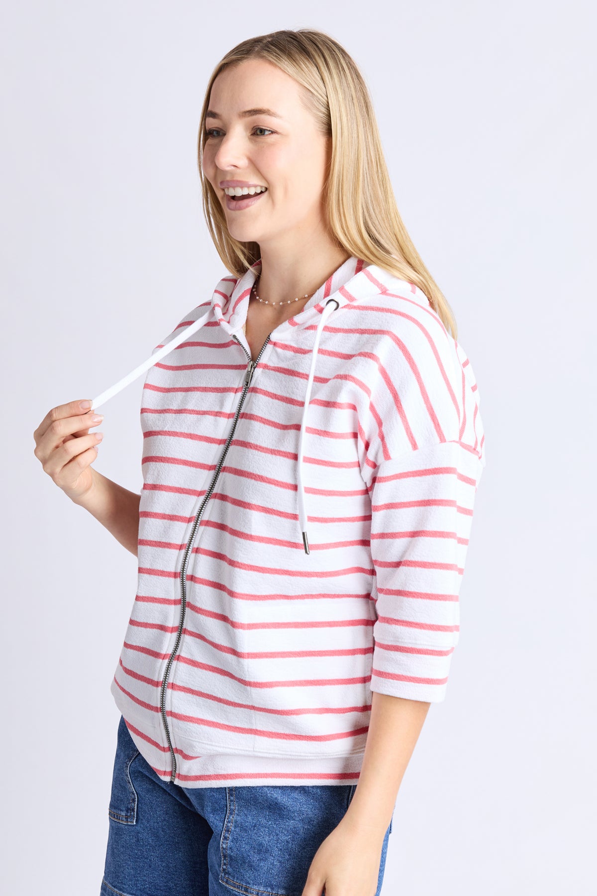 Beachy Hoodie - Stripe Wht/ Sugar Coral Str