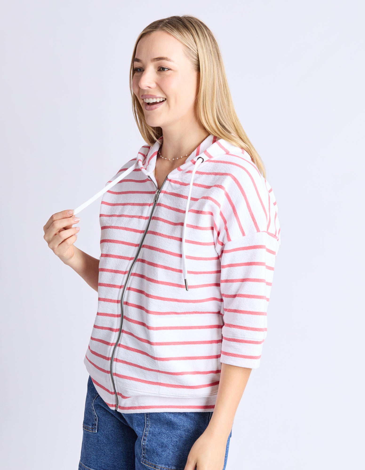 Beachy Hoodie - Stripe Wht/ Sugar Coral Str