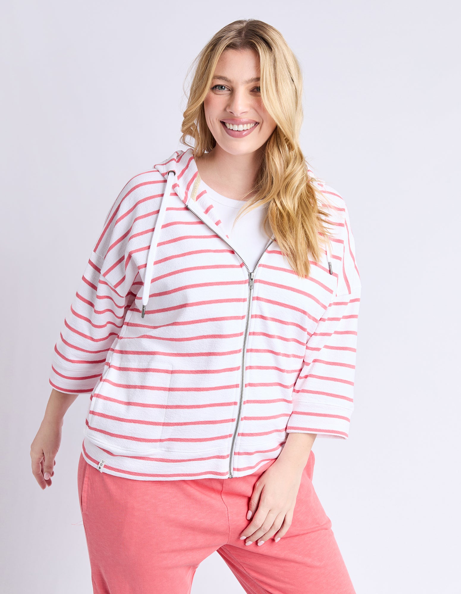 Beachy Hoodie - Stripe Wht/ Sugar Coral Str
