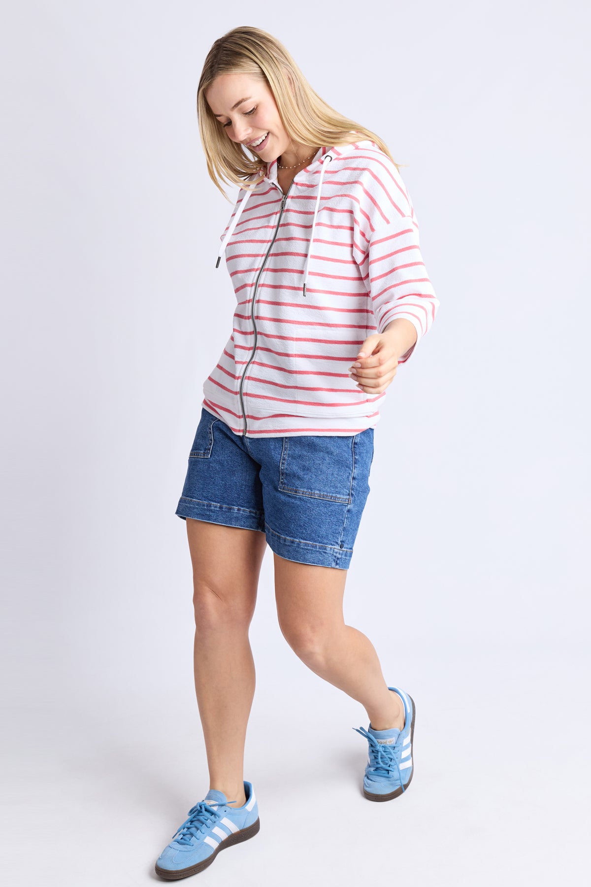 Beachy Hoodie - Stripe Wht/ Sugar Coral Str