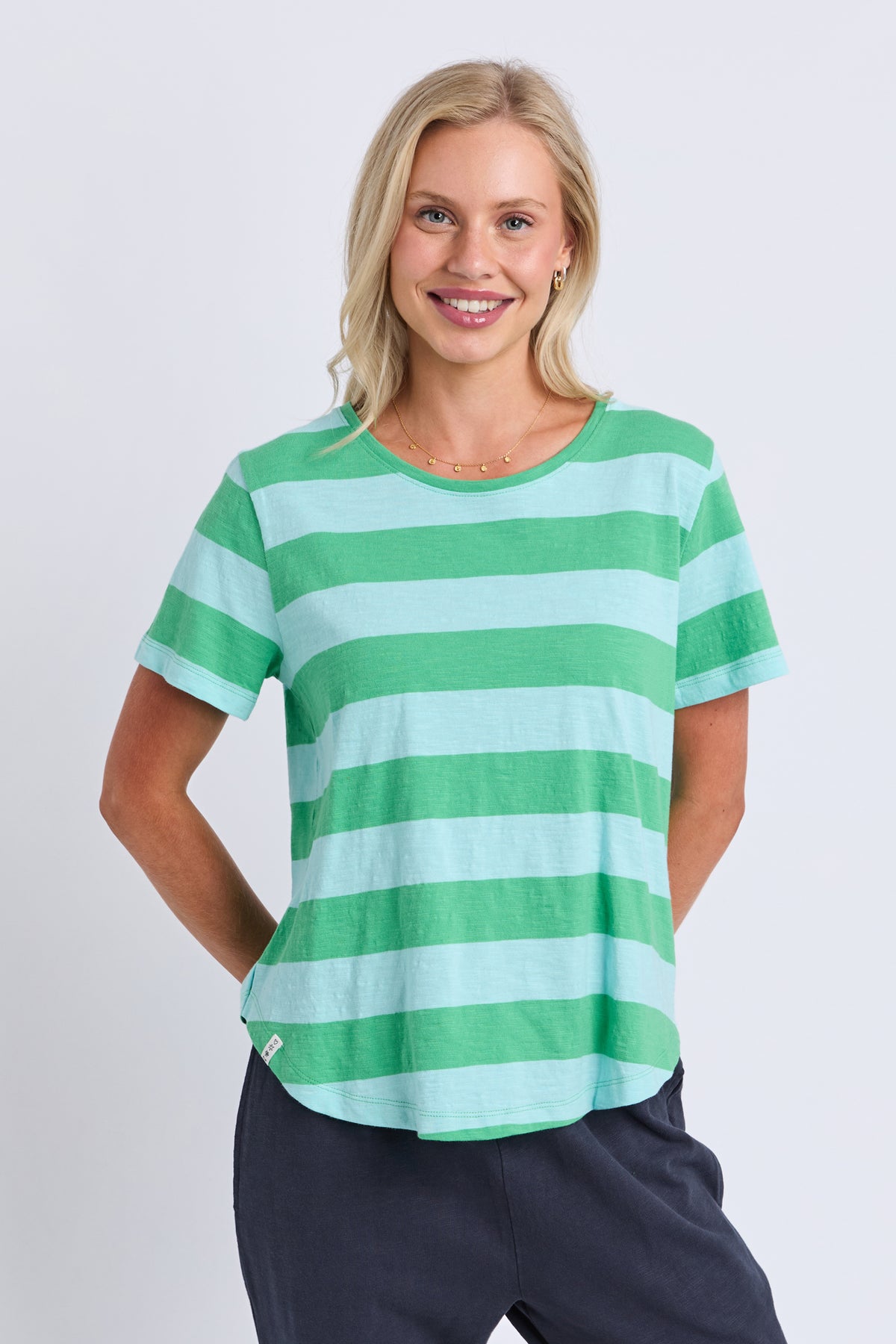 Spritz Stripe Short Sleeve Tee Greenbriar/Tonic Blue