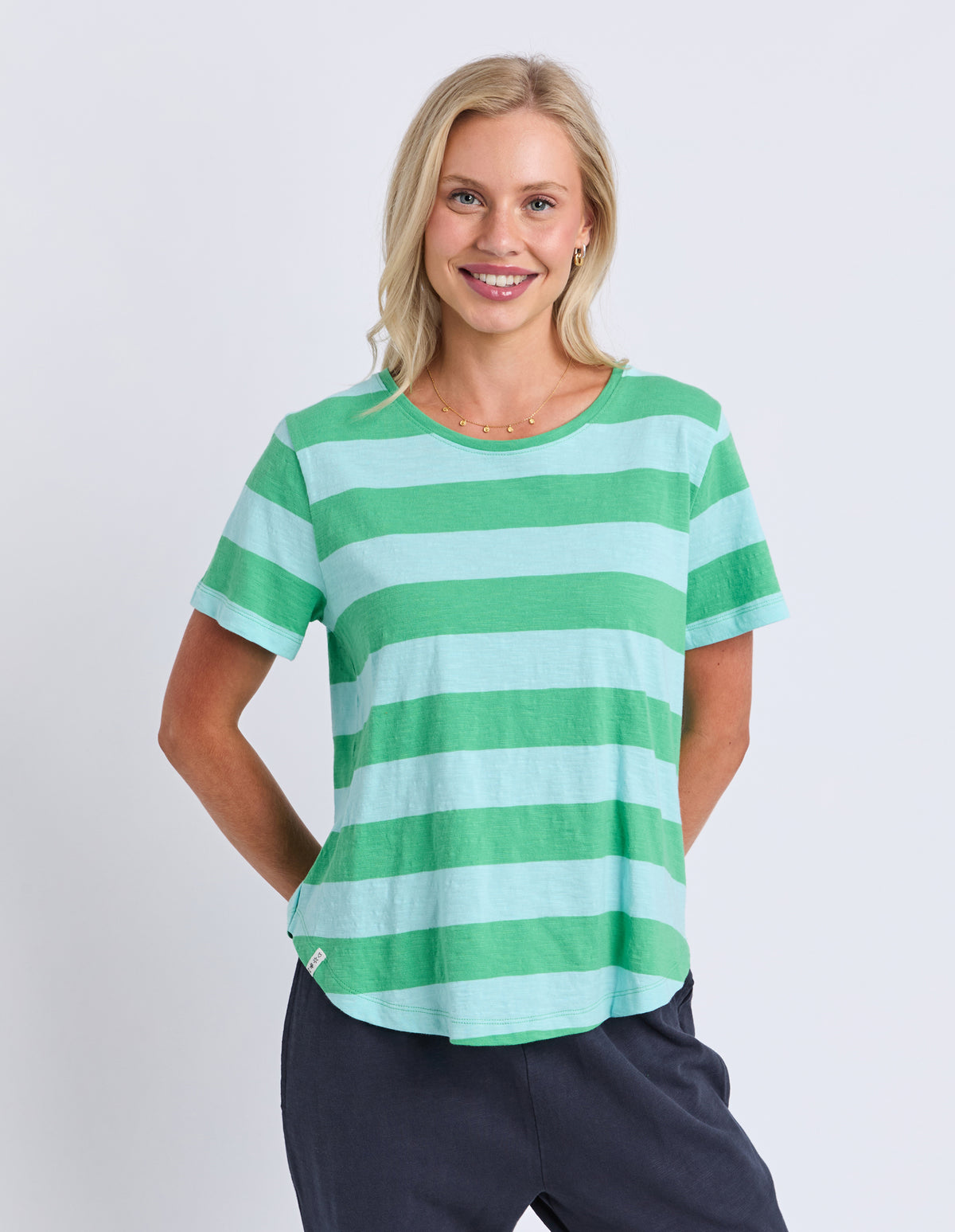 Spritz Stripe Short Sleeve Tee Greenbriar/Tonic Blue