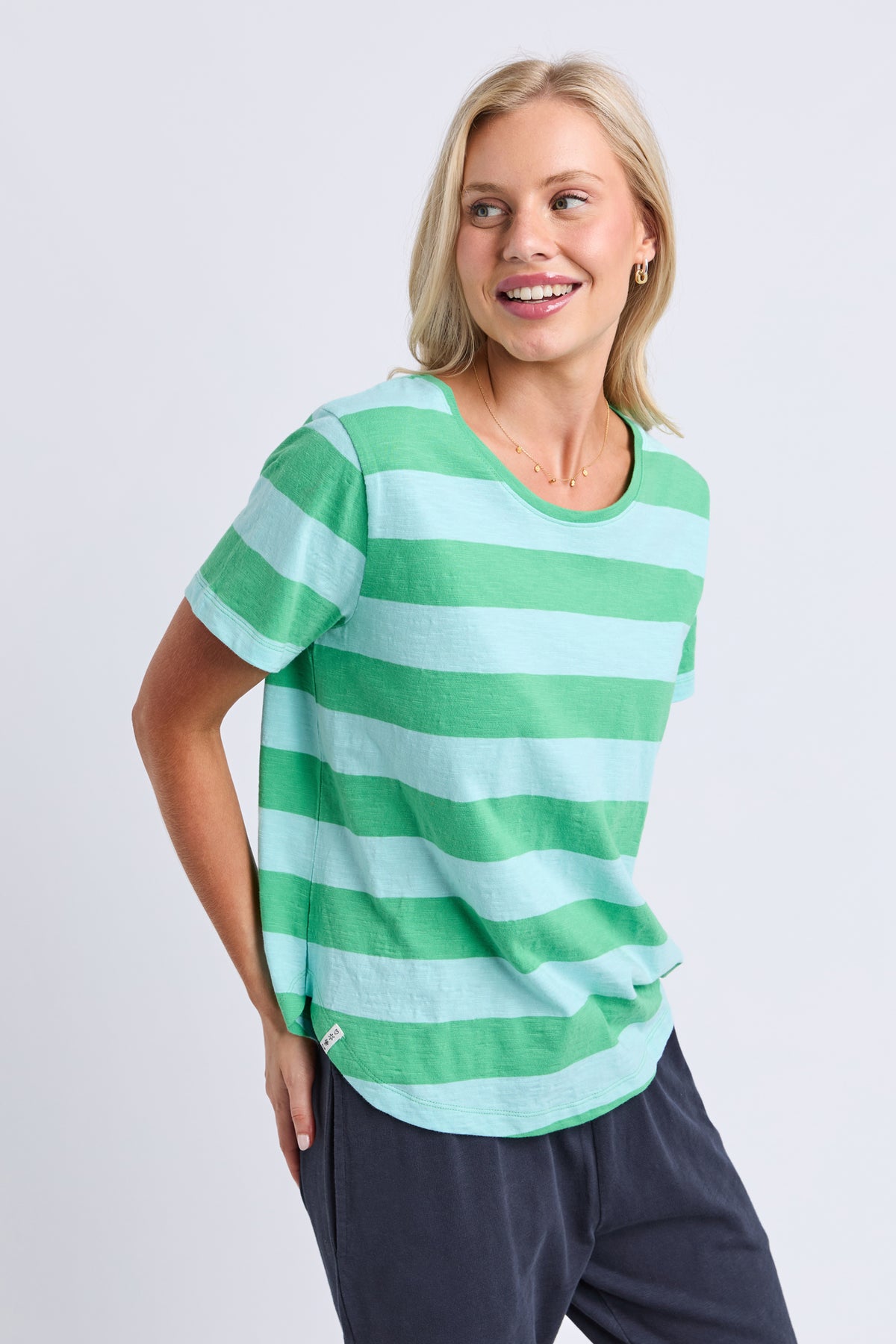 Spritz Stripe Short Sleeve Tee Greenbriar/Tonic Blue