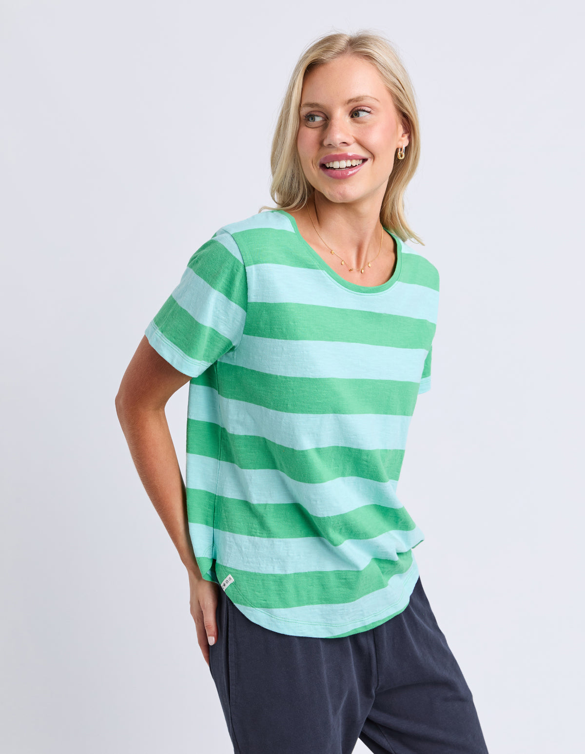 Spritz Stripe Short Sleeve Tee Greenbriar/Tonic Blue