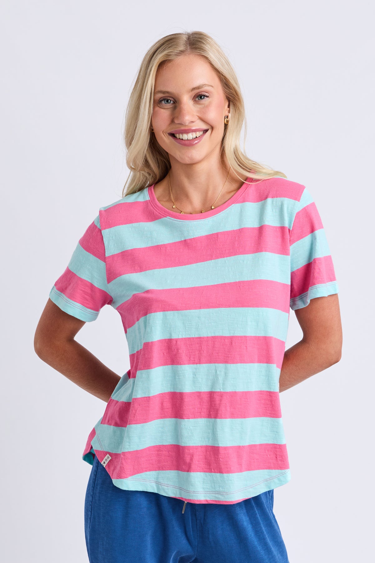 Spritz Stripe Short Sleeve Tee Tonic Blue/Pink Lemonade