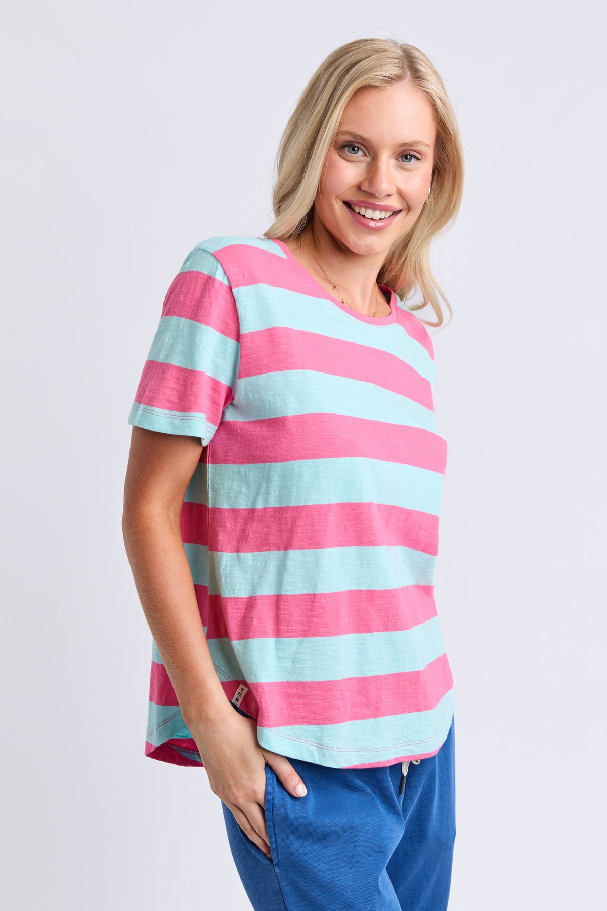 Spritz Stripe Short Sleeve Tee Tonic Blue/Pink Lemonade