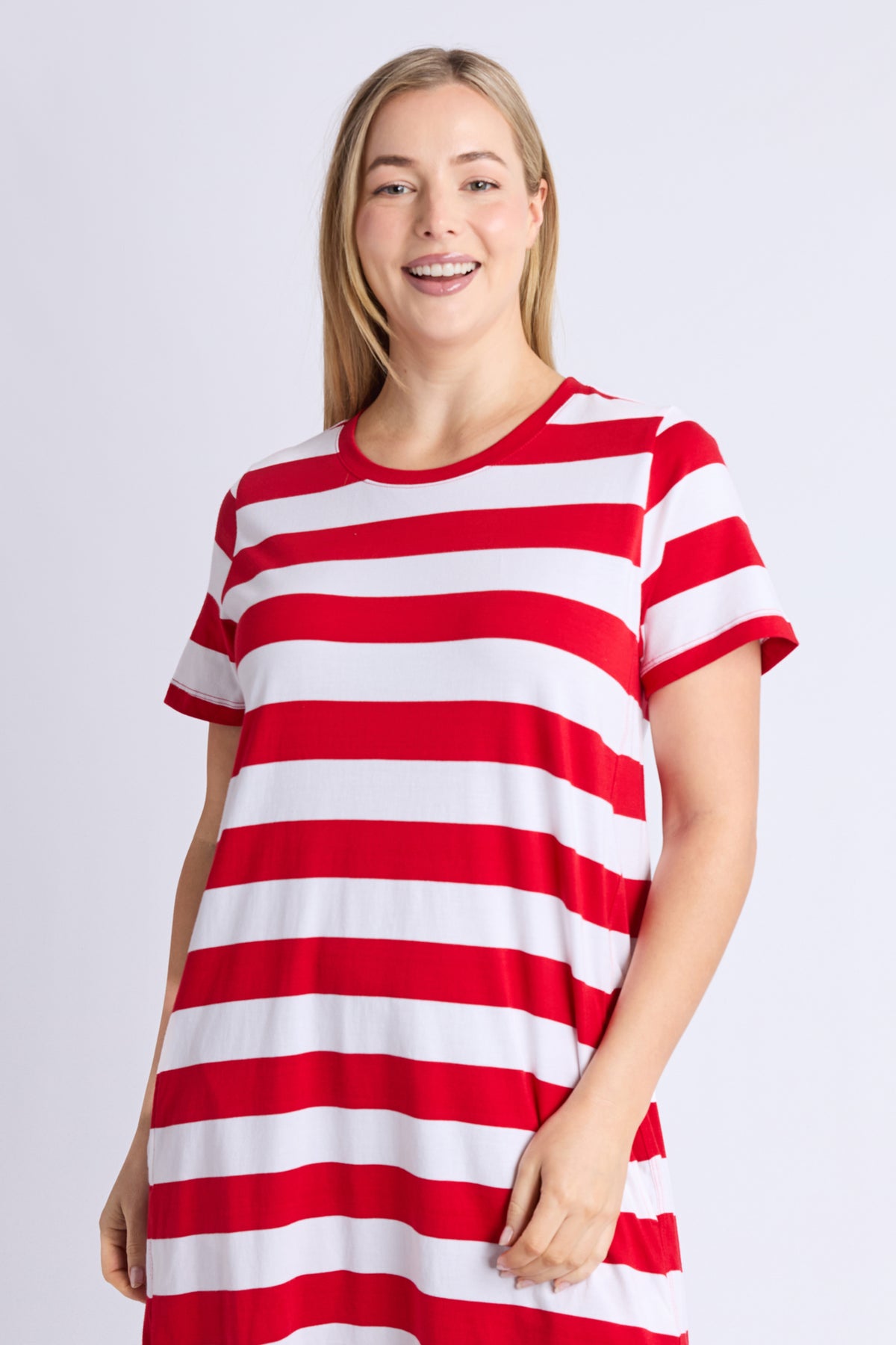Adira Dress - Stripe Poppy & White Stripe
