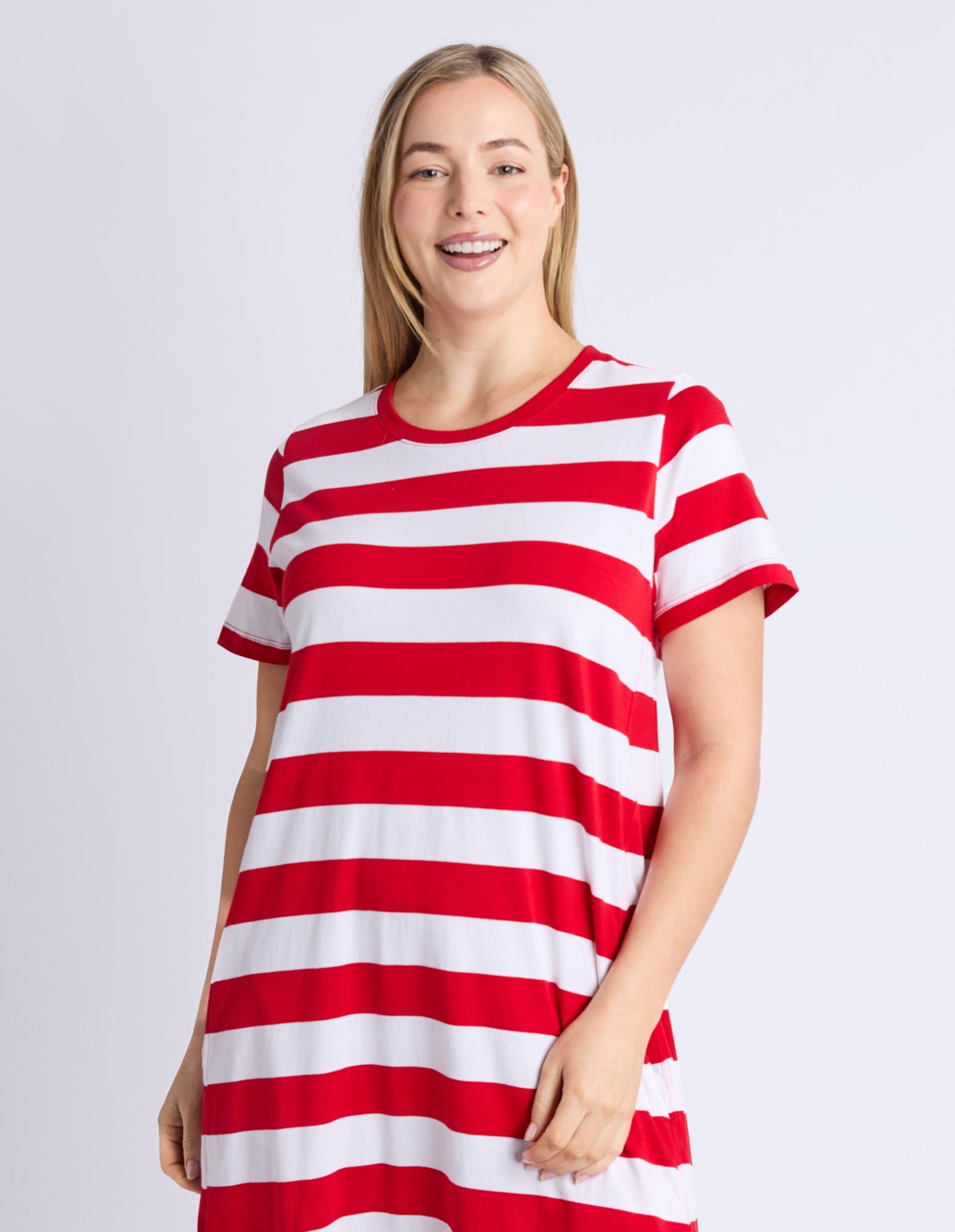Adira Dress - Stripe Poppy & White Stripe