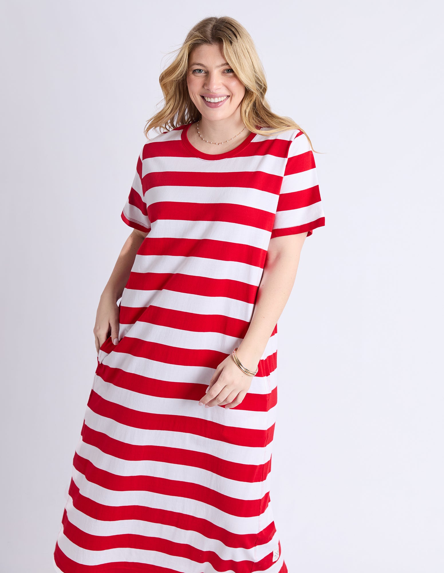 Adira Dress - Stripe Poppy & White Stripe