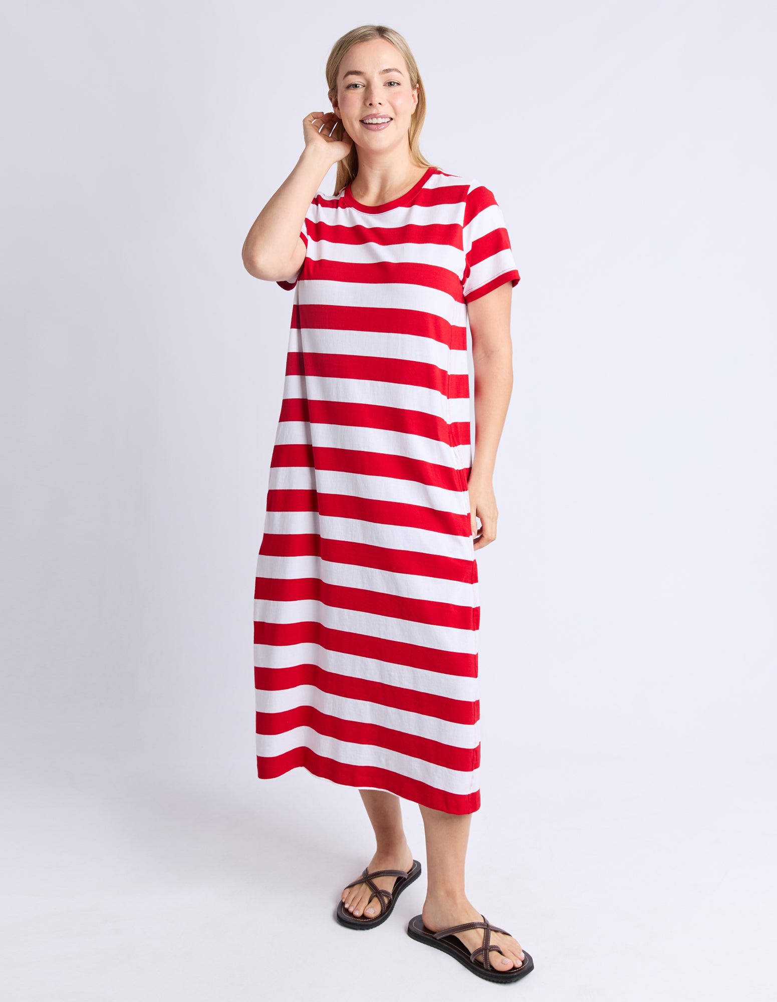 Adira Dress - Stripe Poppy & White Stripe
