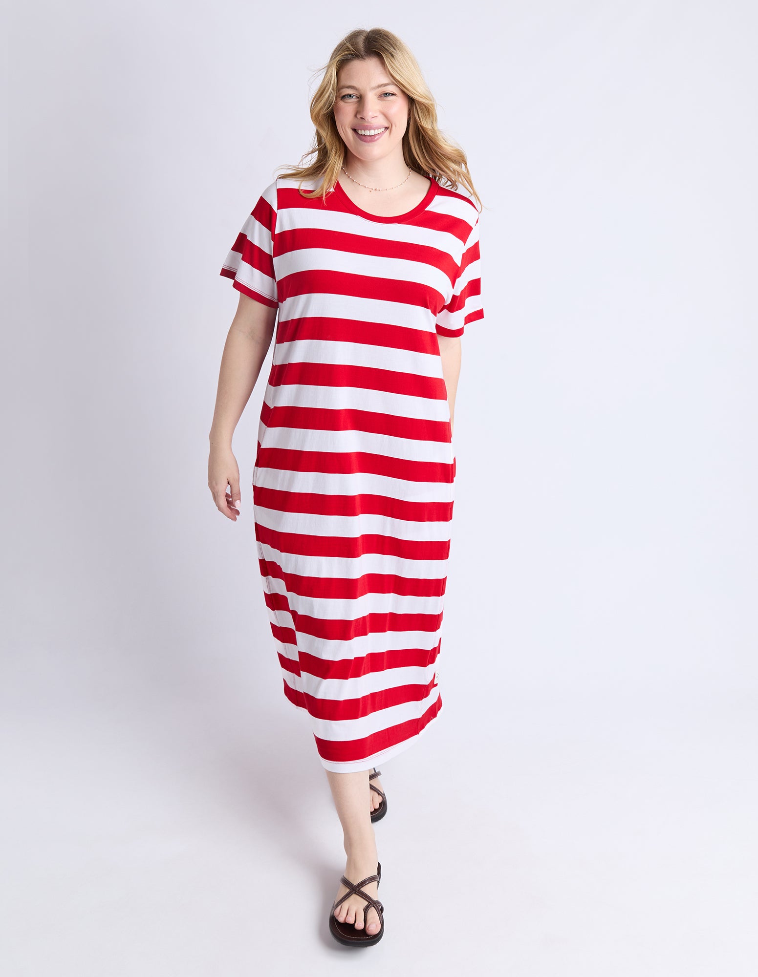 Adira Dress - Stripe Poppy & White Stripe
