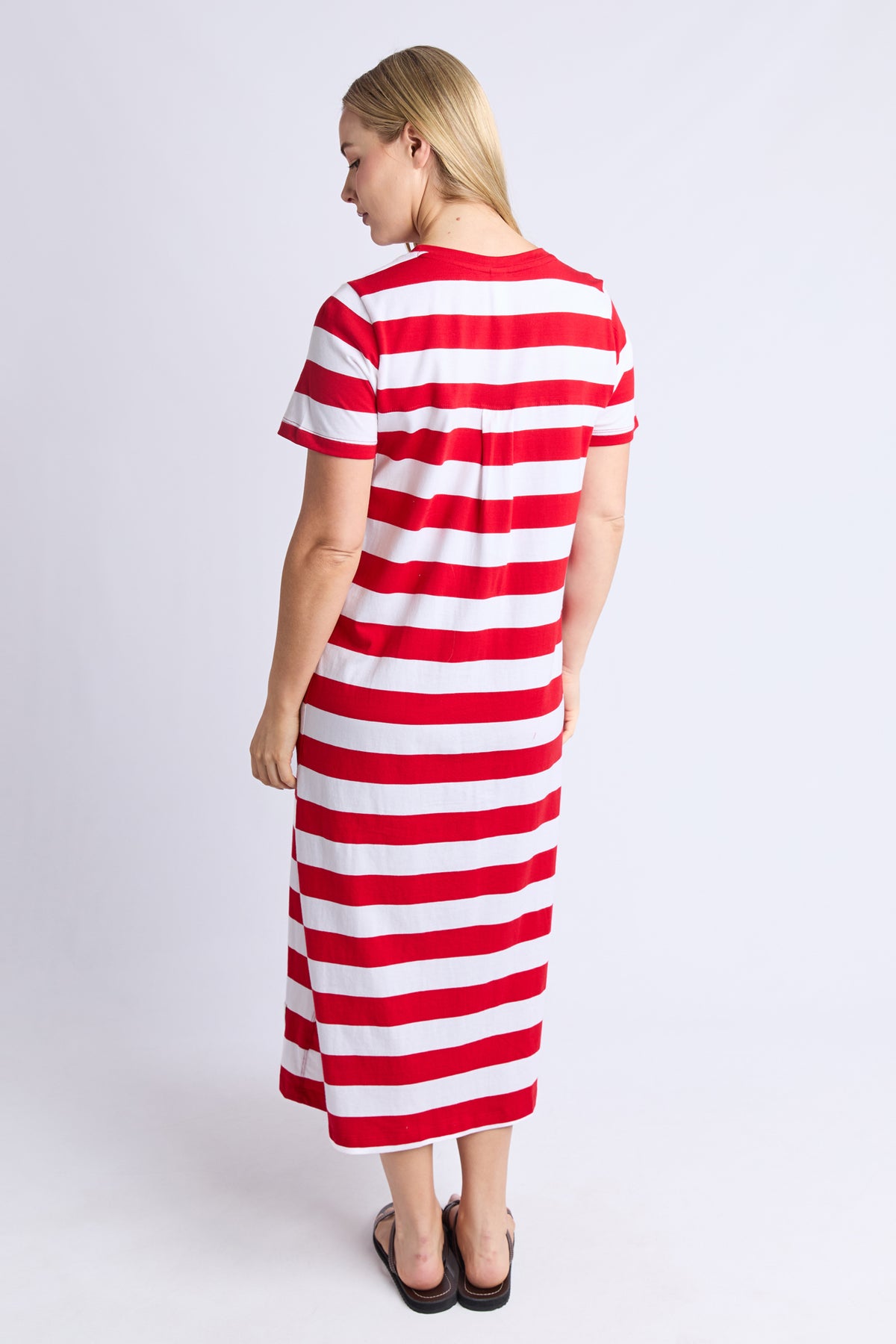 Adira Dress - Stripe Poppy & White Stripe