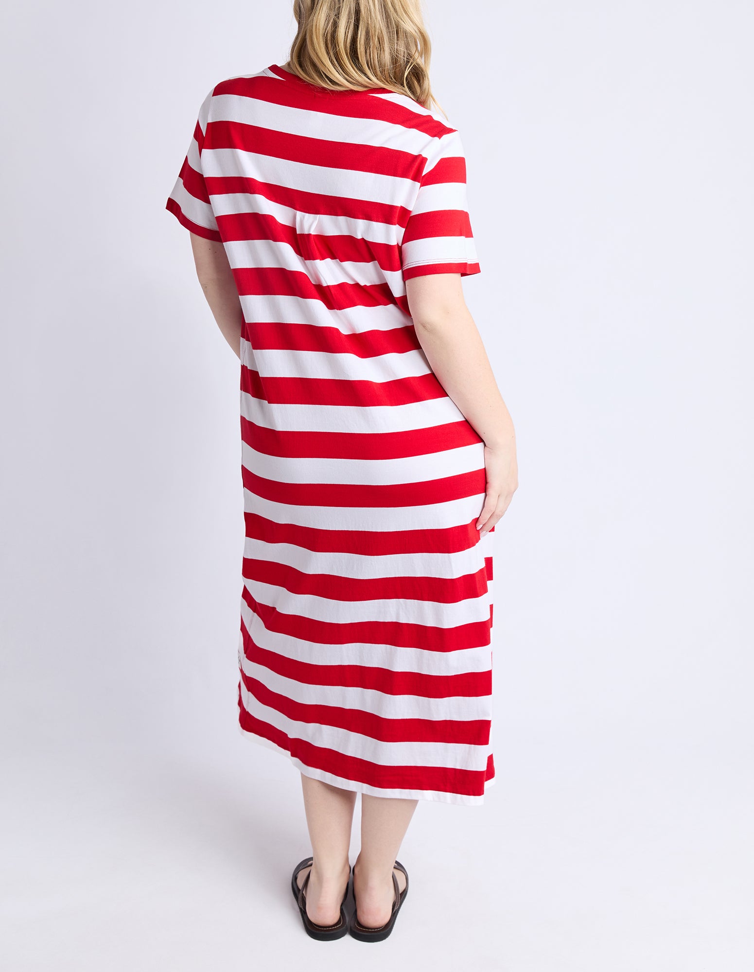 Adira Dress - Stripe Poppy & White Stripe
