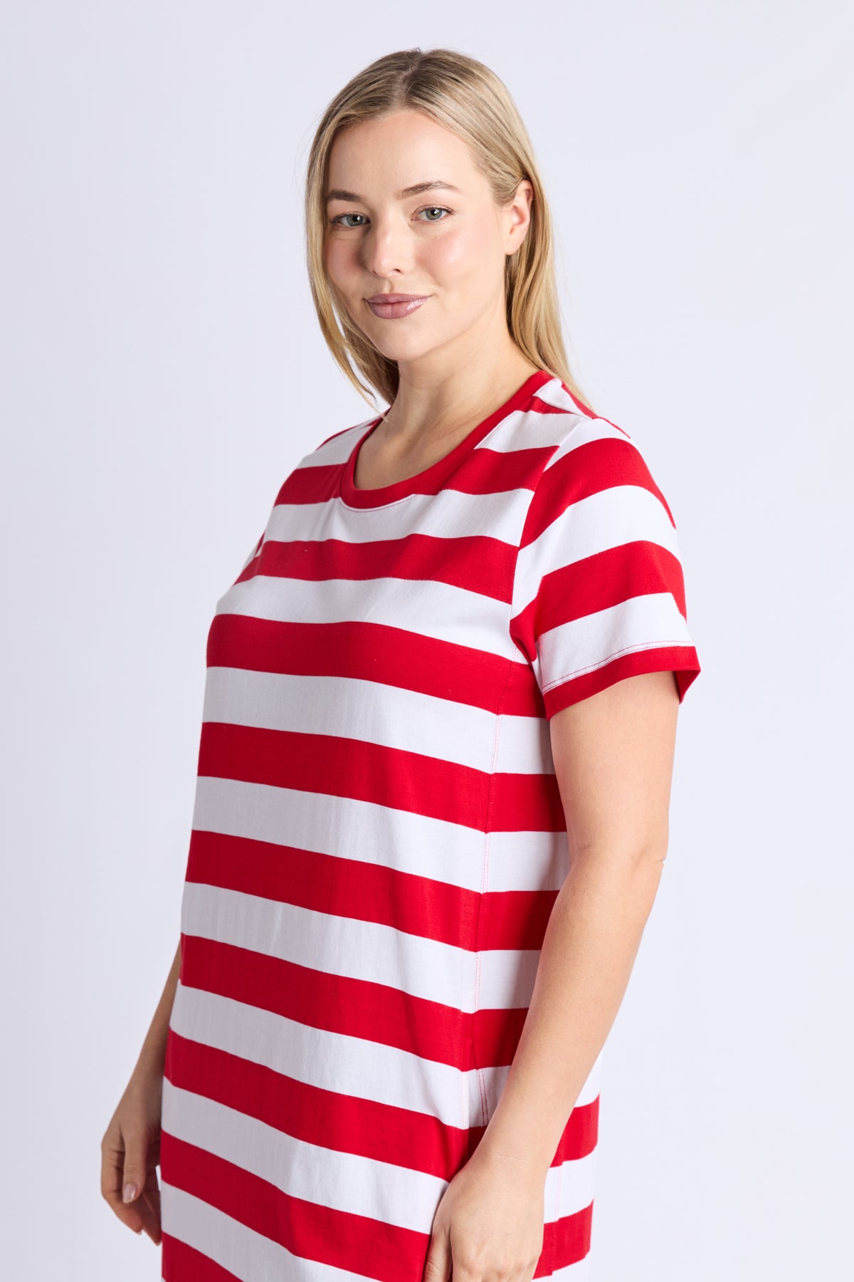 Adira Dress - Stripe Poppy & White Stripe