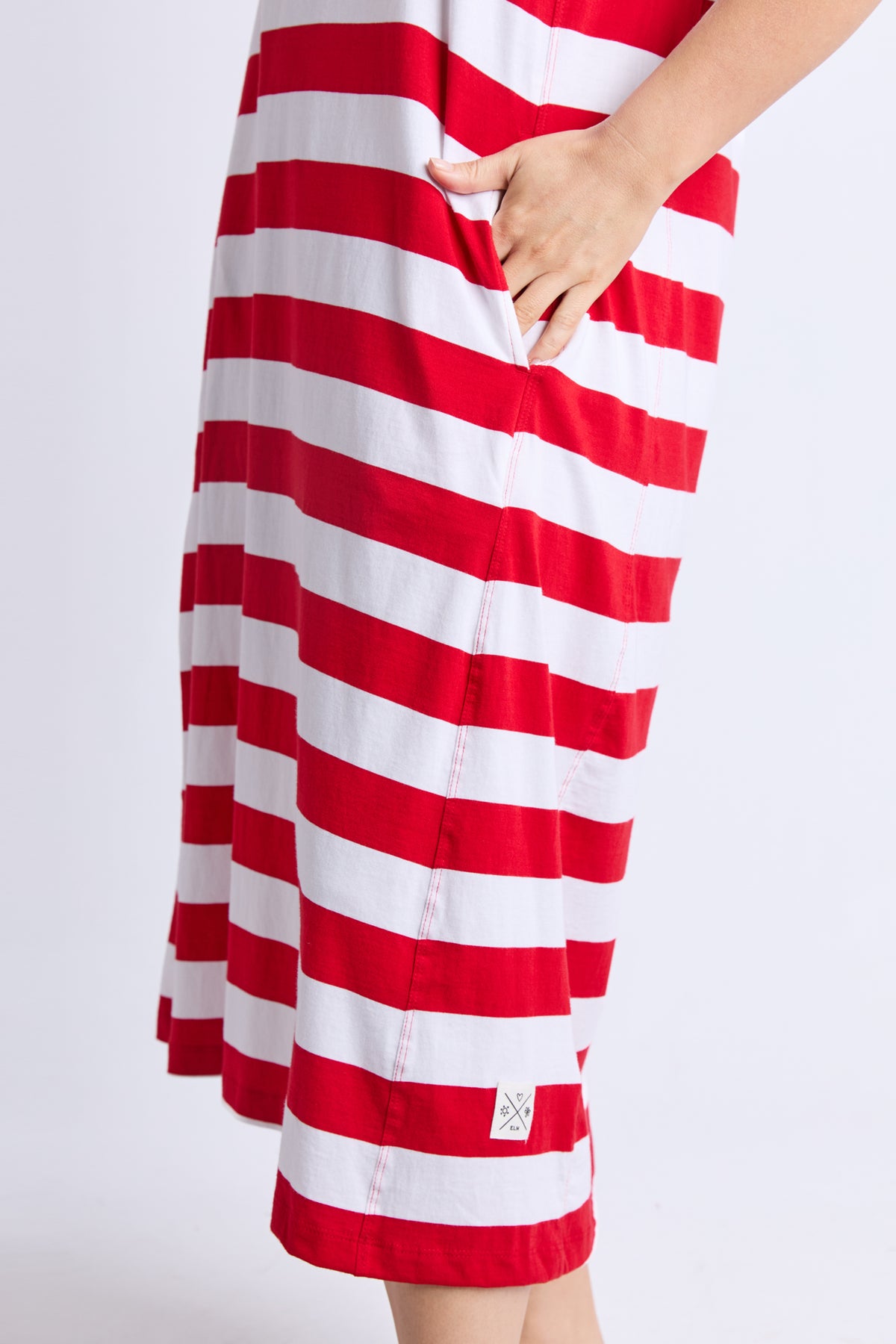 Adira Dress - Stripe Poppy & White Stripe