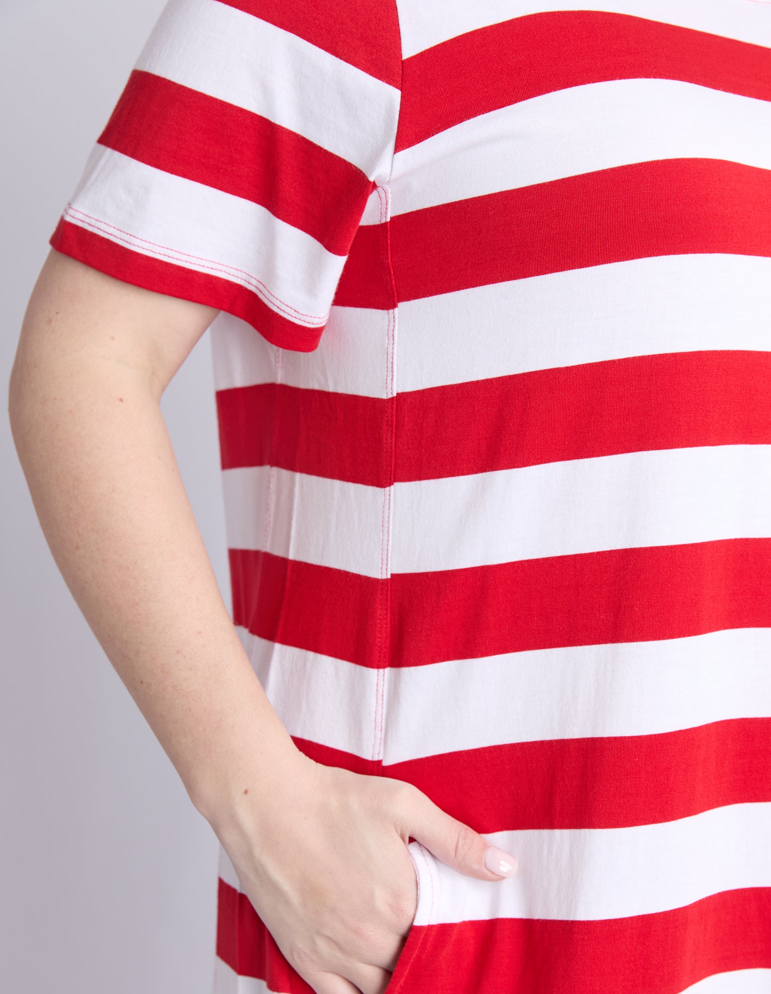 Adira Dress - Stripe Poppy & White Stripe