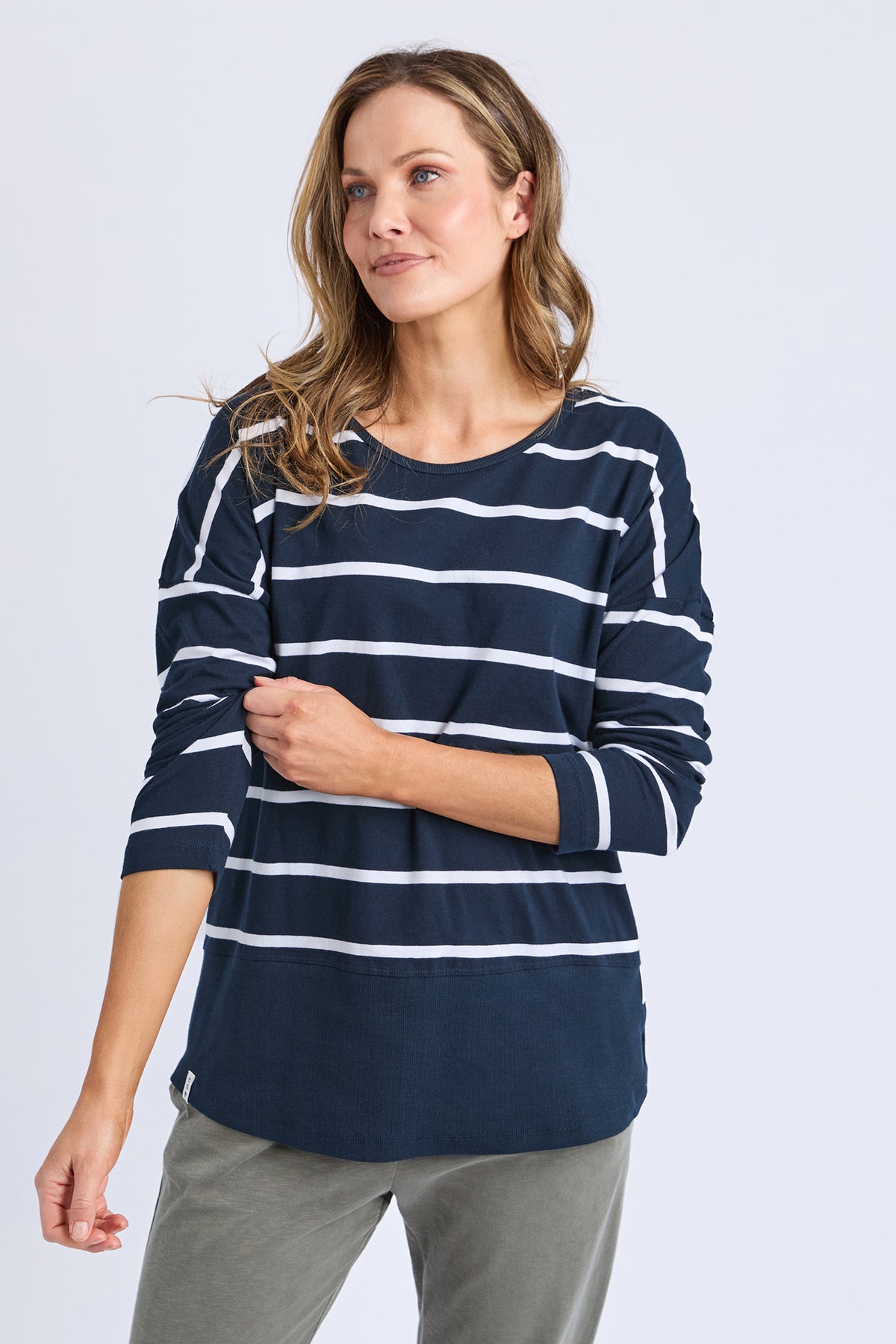 Rib Long Sleeve Navy & White Stripe