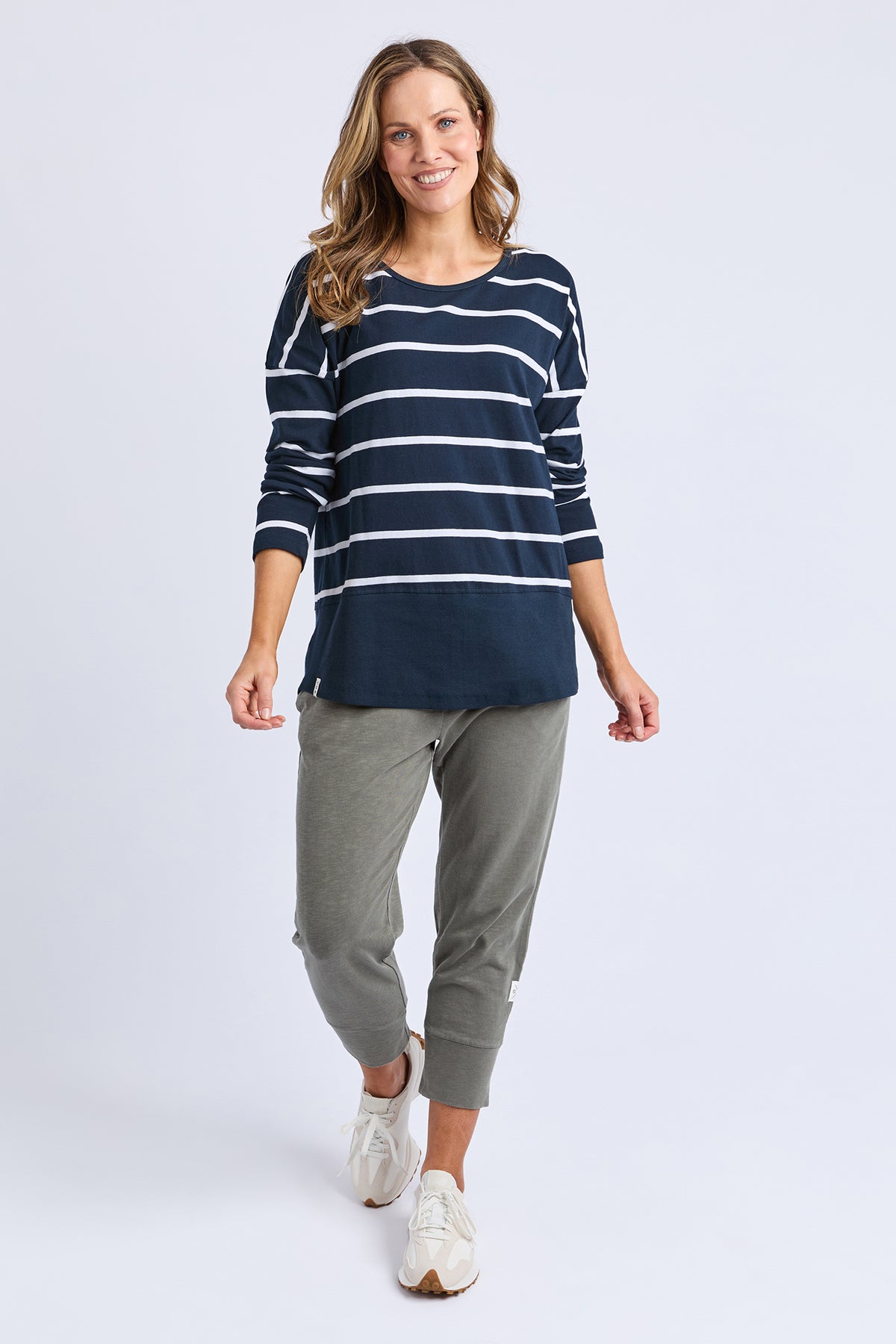 Rib Long Sleeve Navy & White Stripe