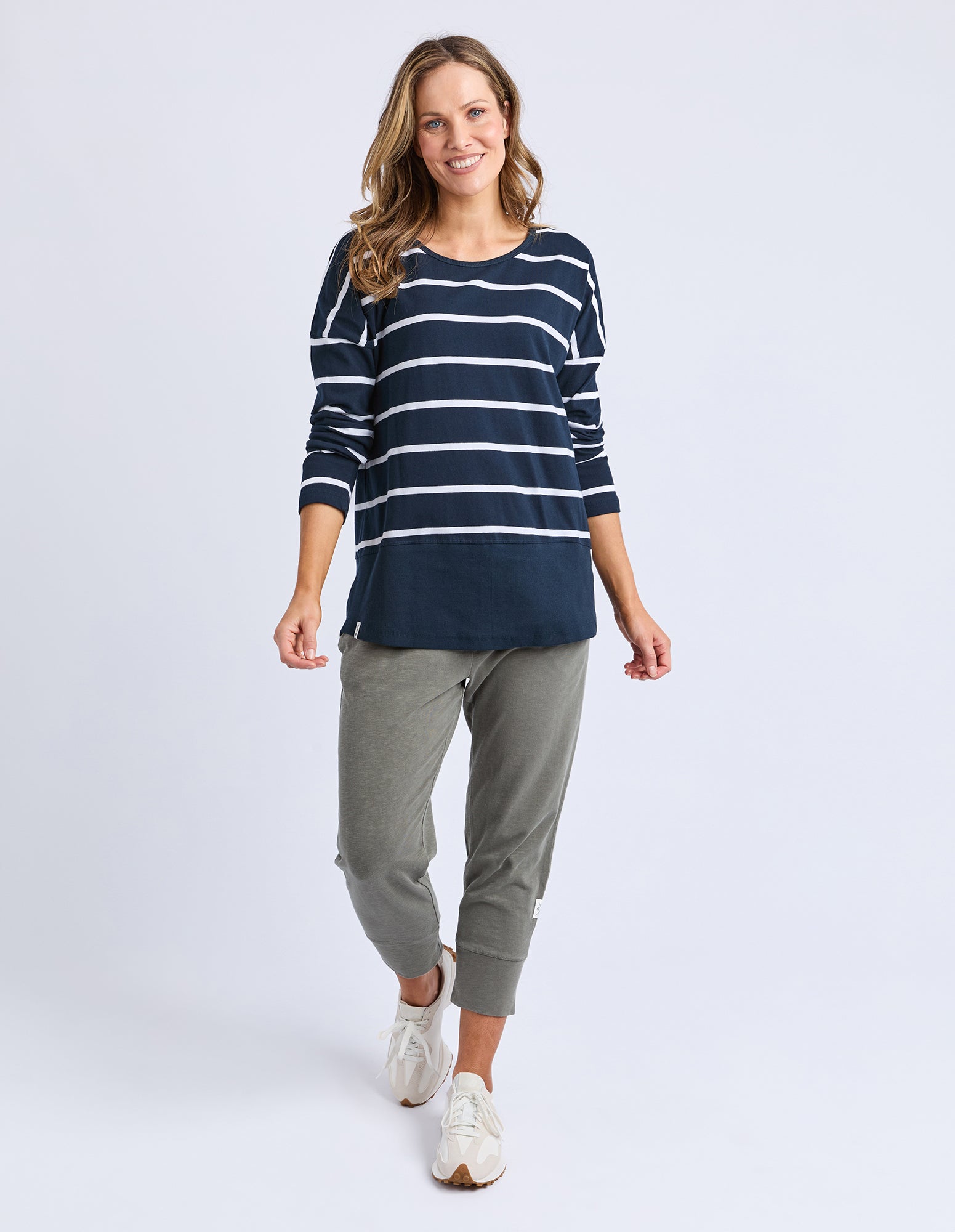 Rib Long Sleeve Navy & White Stripe