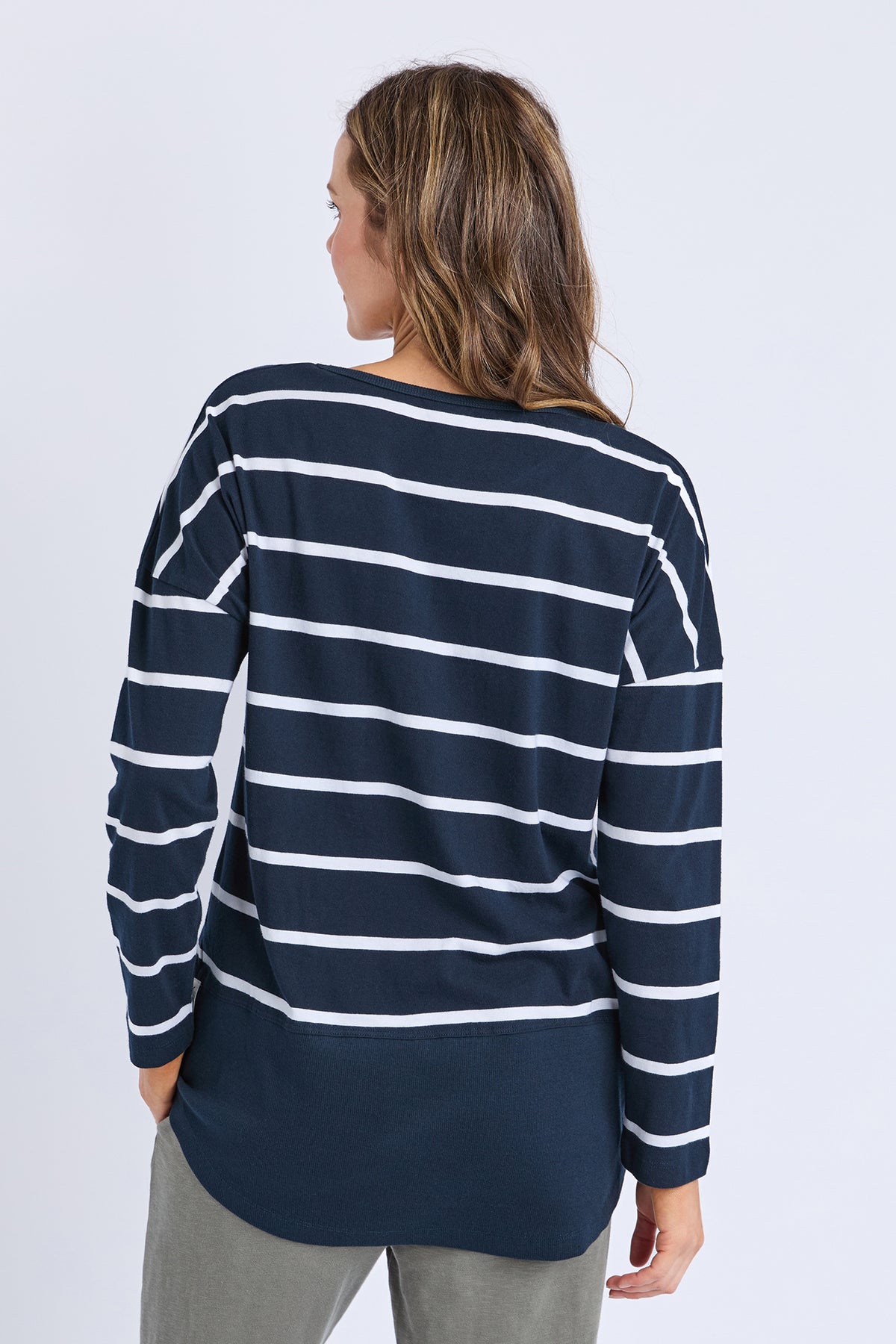 Rib Long Sleeve Navy & White Stripe