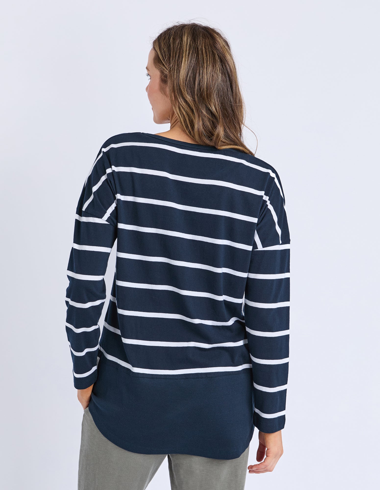 Rib Long Sleeve Navy & White Stripe
