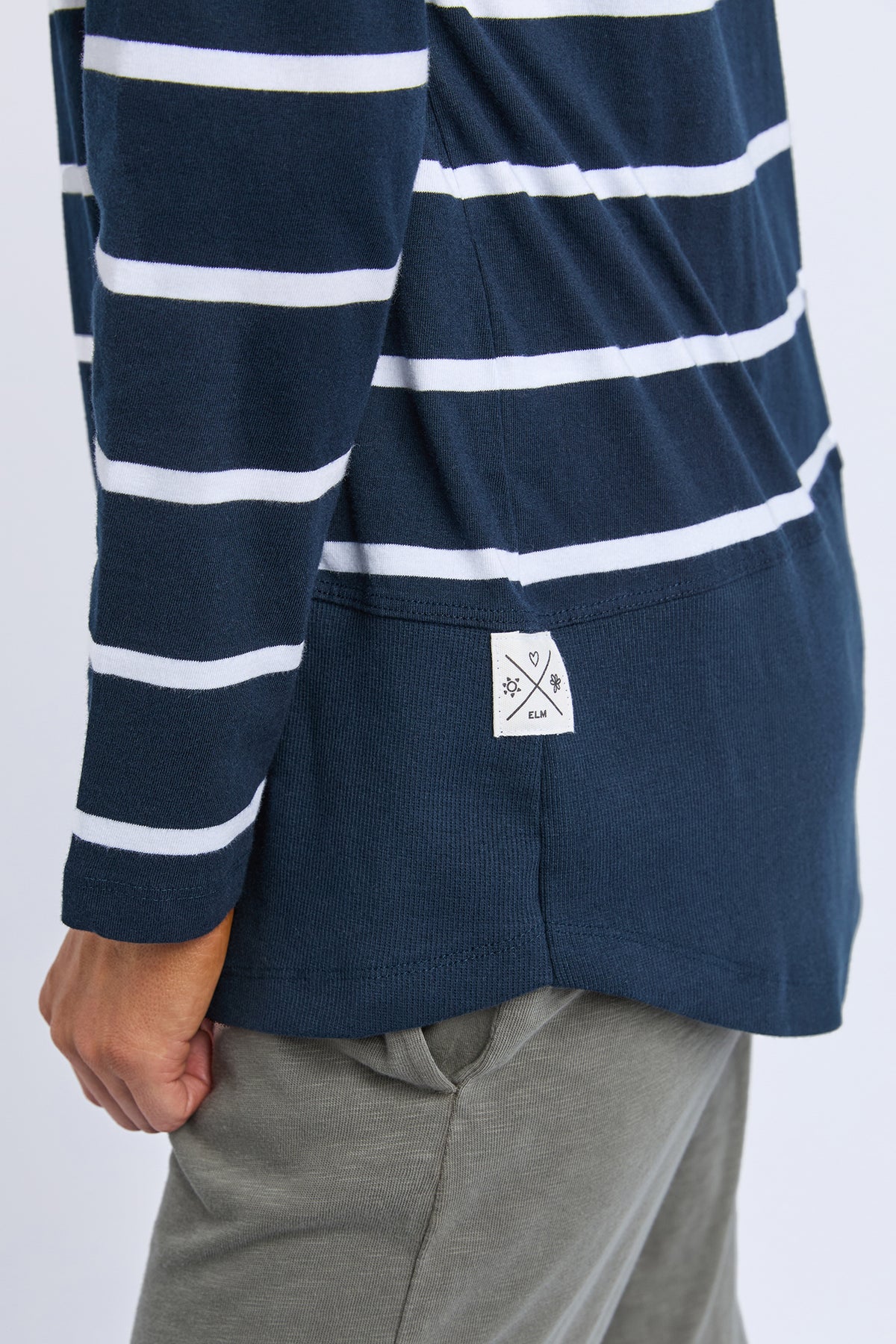 Rib Long Sleeve Navy & White Stripe