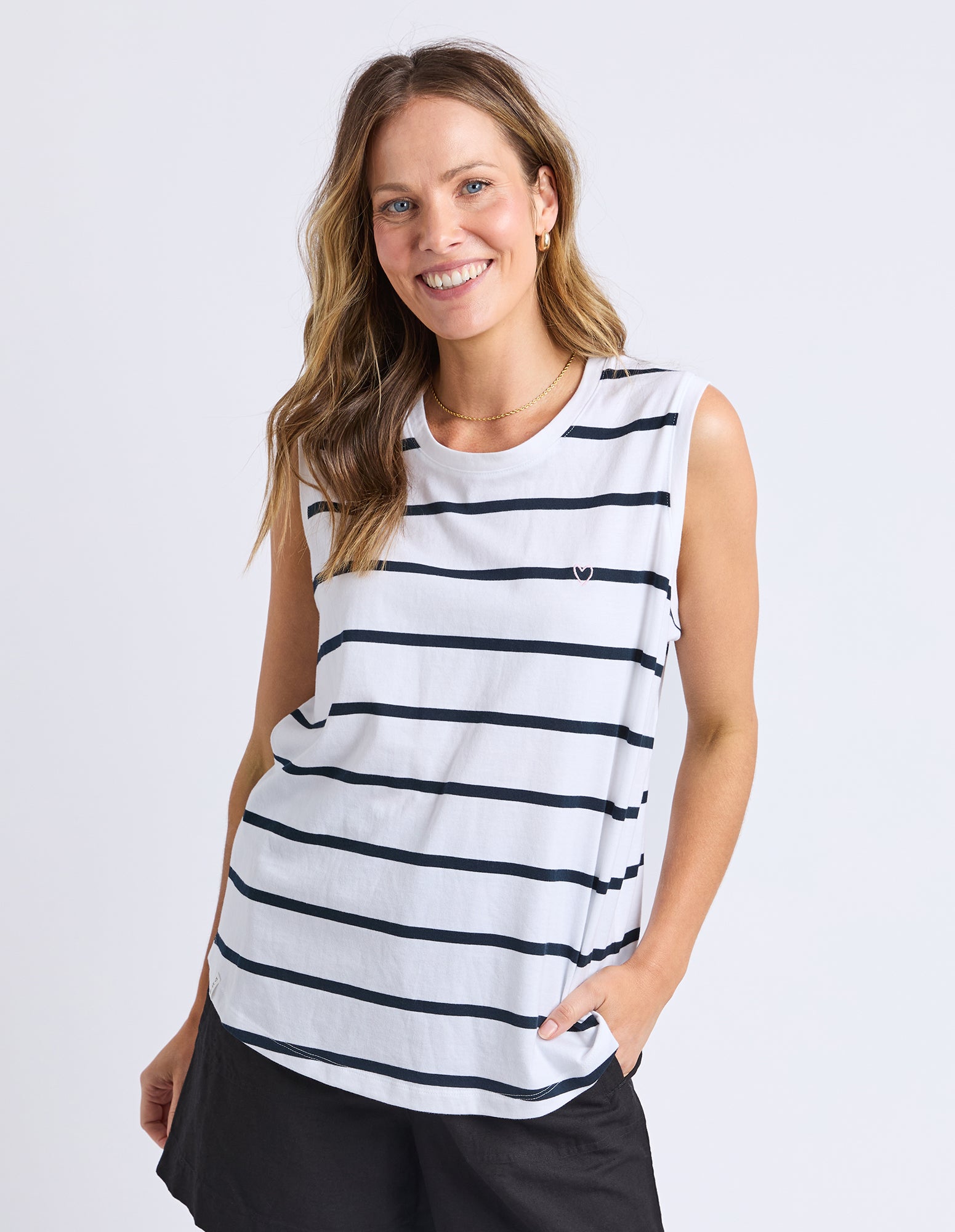 Halli Tank- Stripe White/ Navy Stripe
