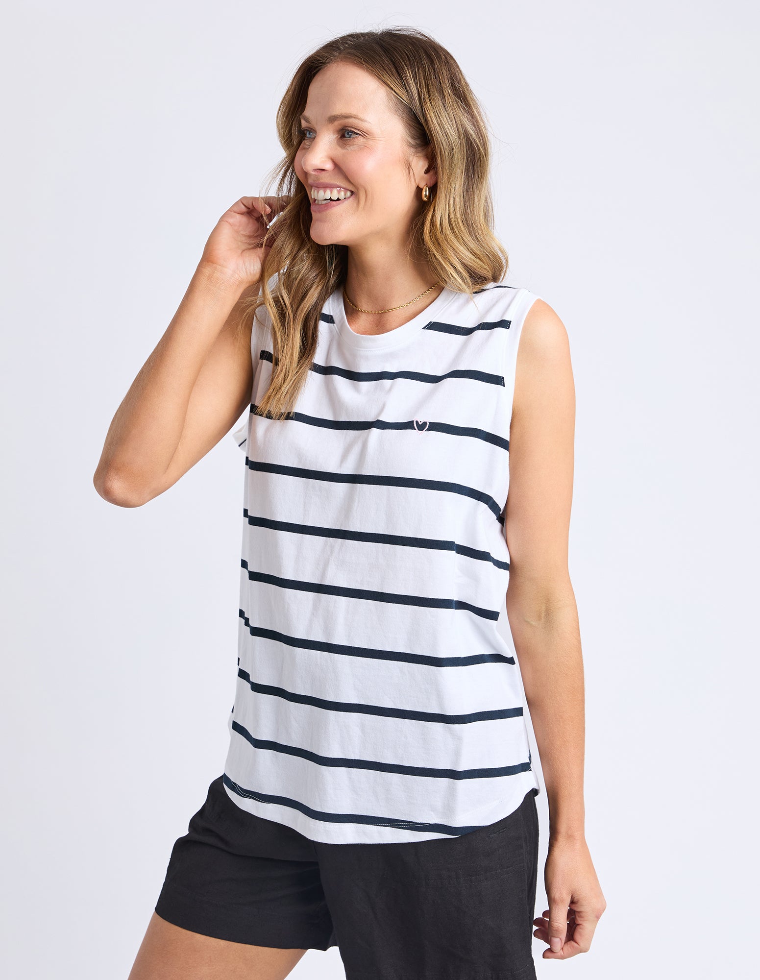 Halli Tank- Stripe White/ Navy Stripe