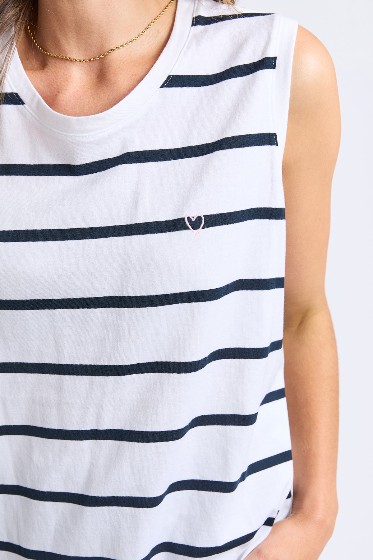 Halli Tank- Stripe White/ Navy Stripe