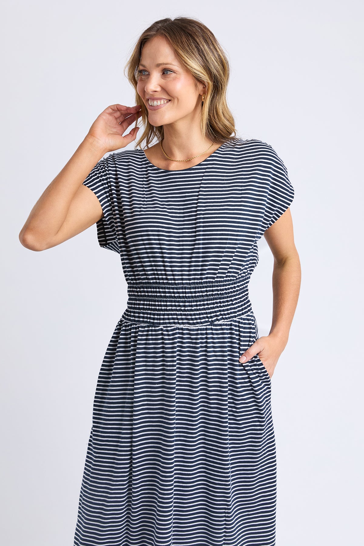 Nelle Dress Navy & White Stripe