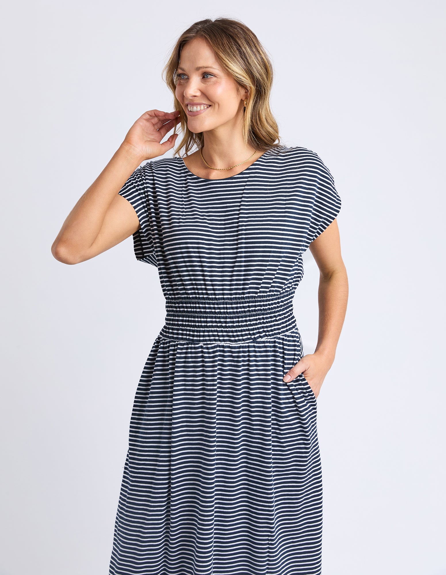 Nelle Dress Navy & White Stripe