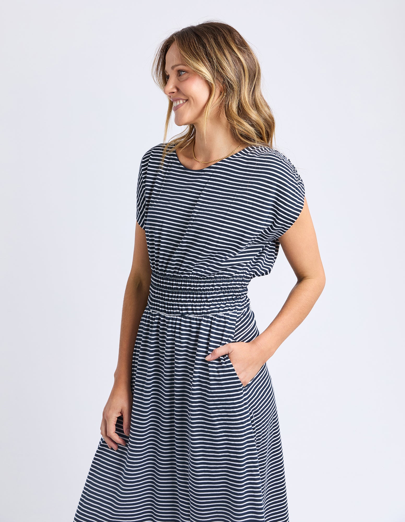Nelle Dress Navy & White Stripe