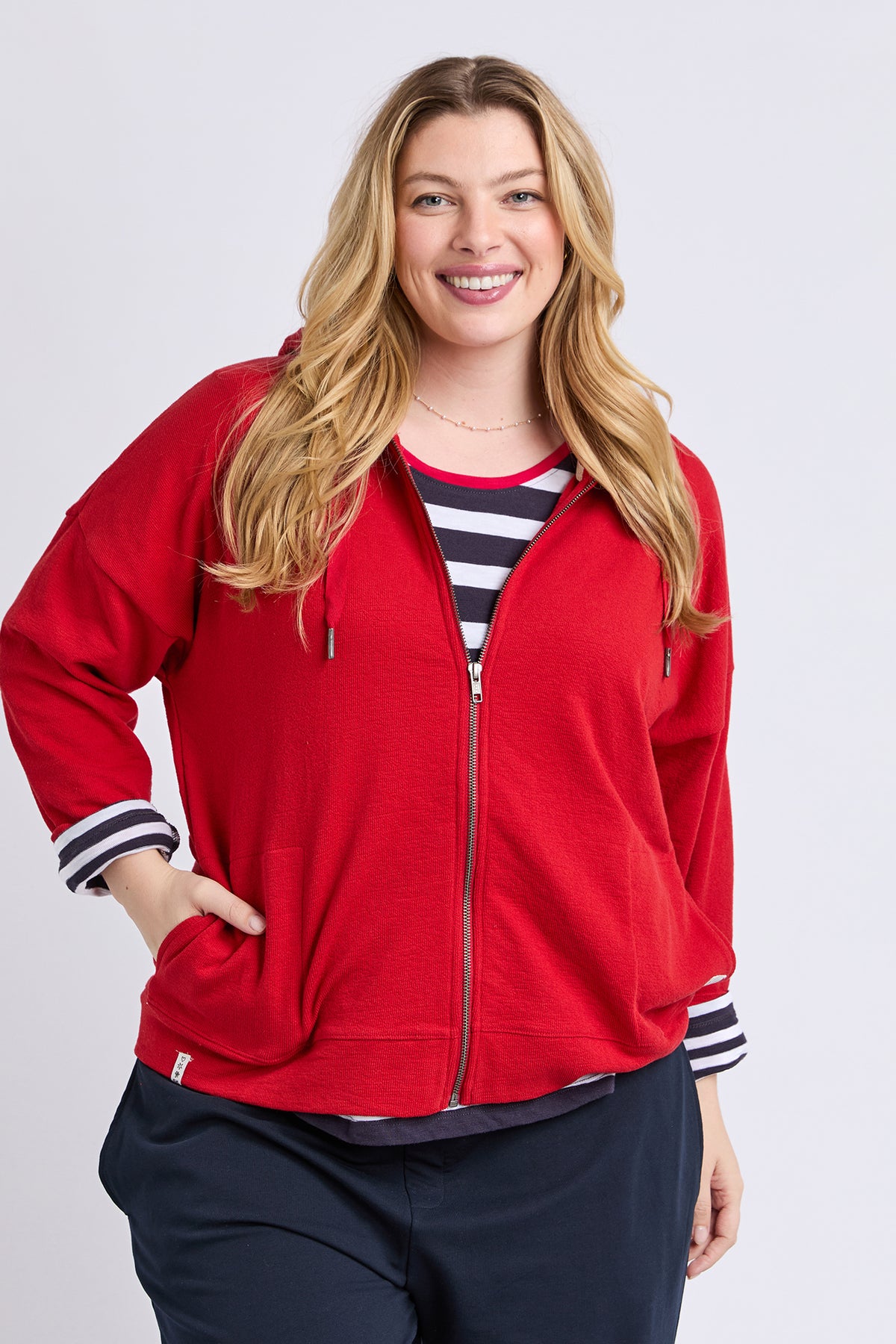 Beachy L/S Zip Hoodie Cranberry