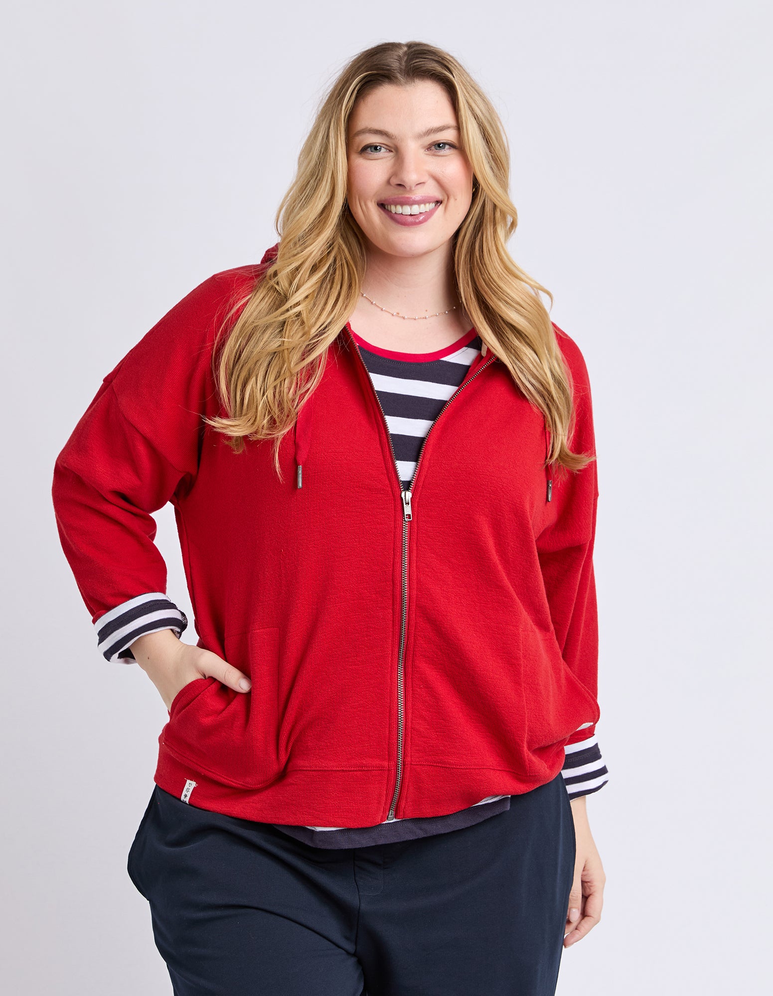 Beachy L/S Zip Hoodie Cranberry