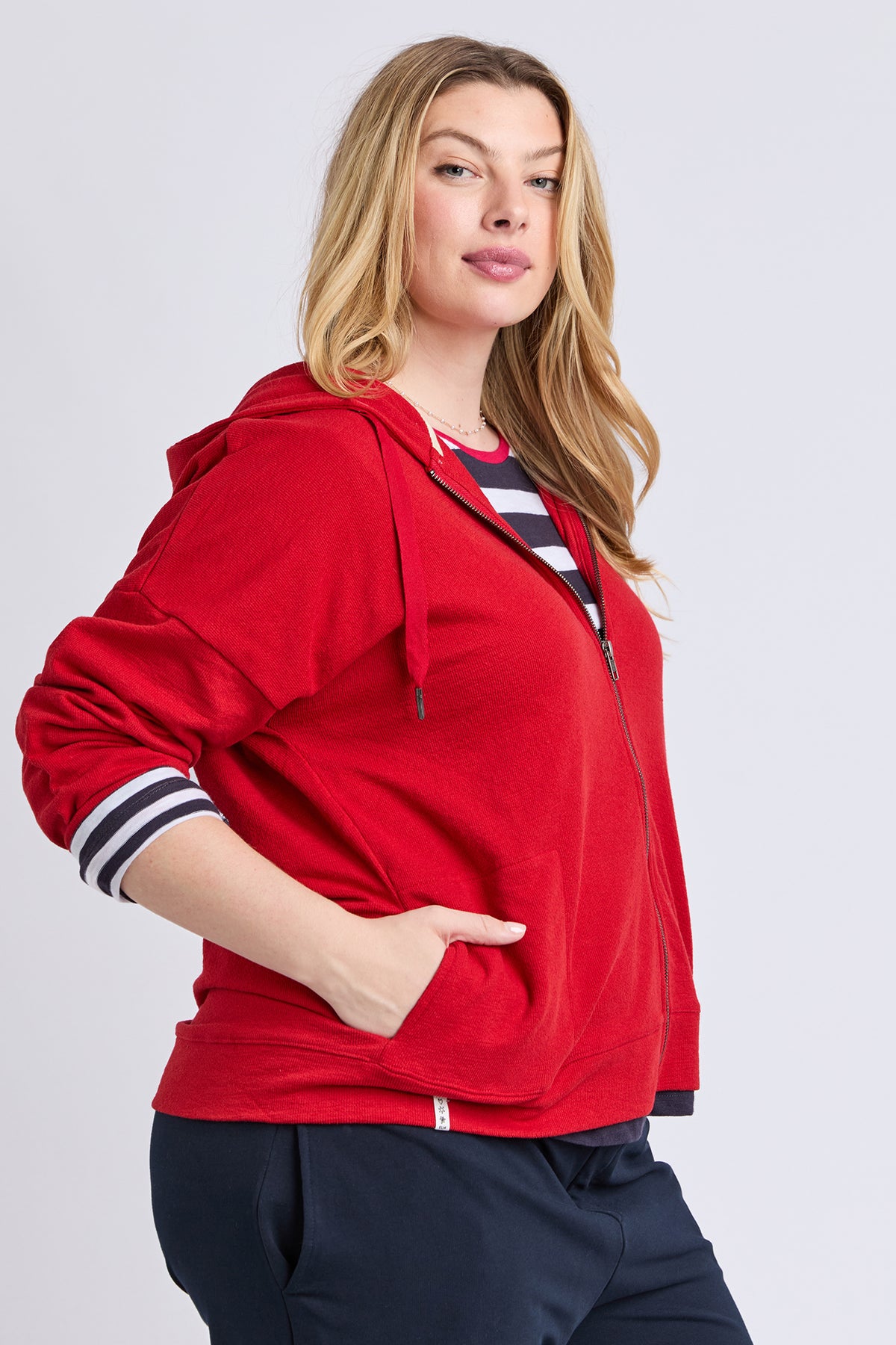 Beachy L/S Zip Hoodie Cranberry