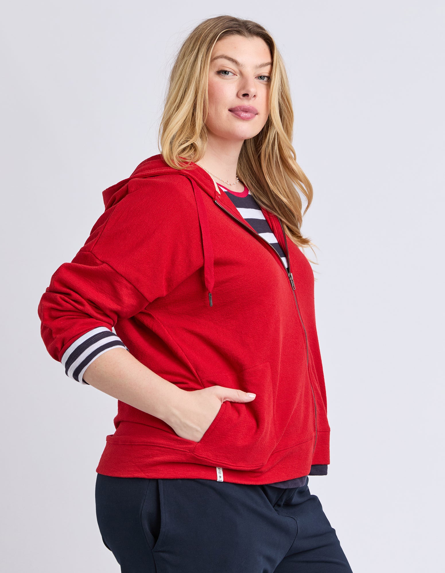 Beachy L/S Zip Hoodie Cranberry