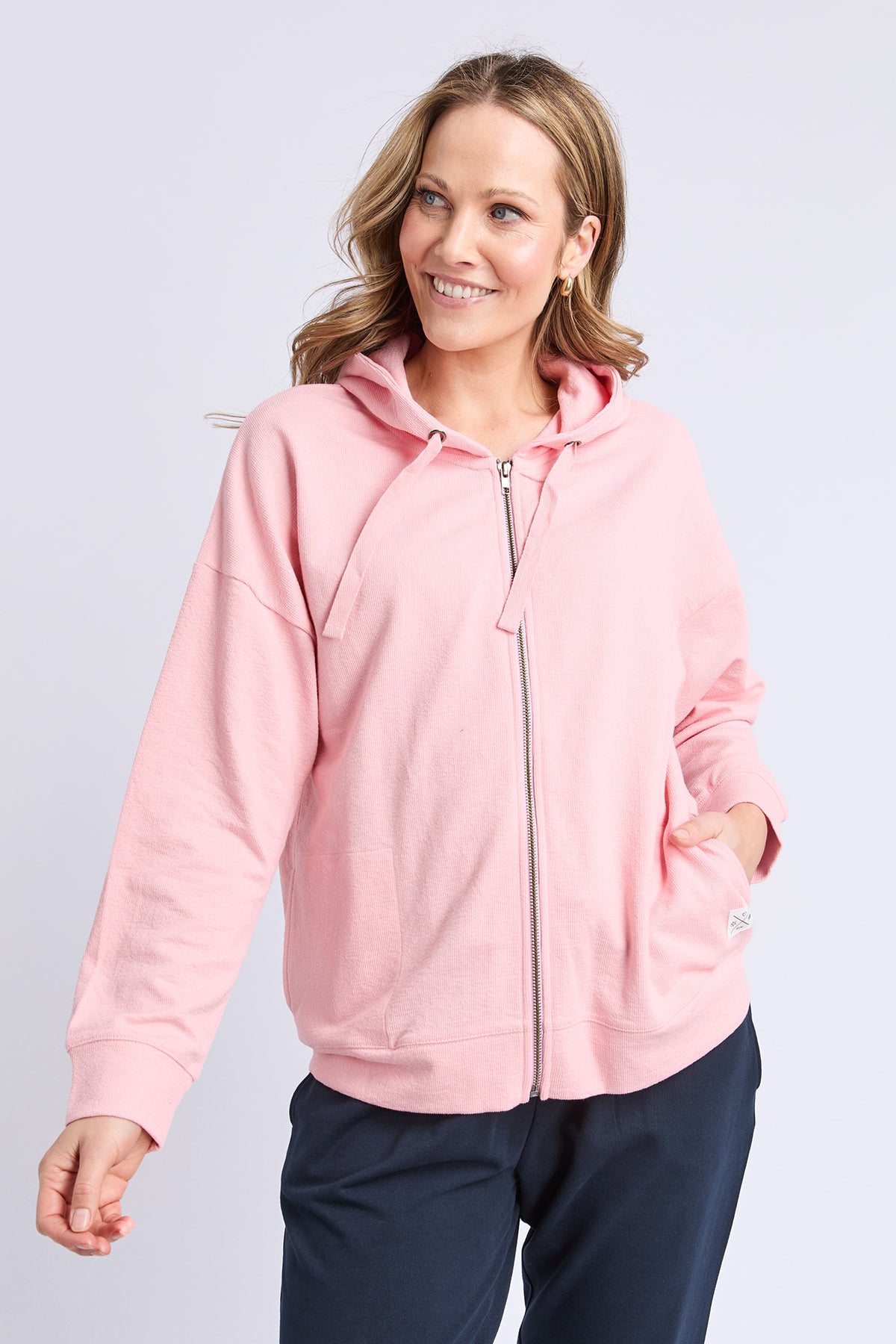 Beachy Long Sleeve Zip Hoodie Rose