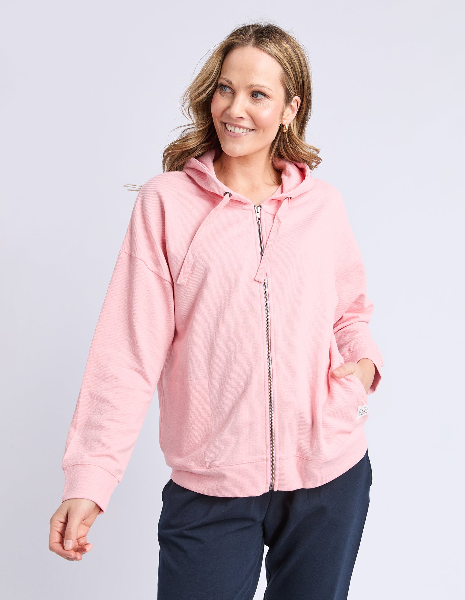 Beachy Long Sleeve Zip Hoodie Rose