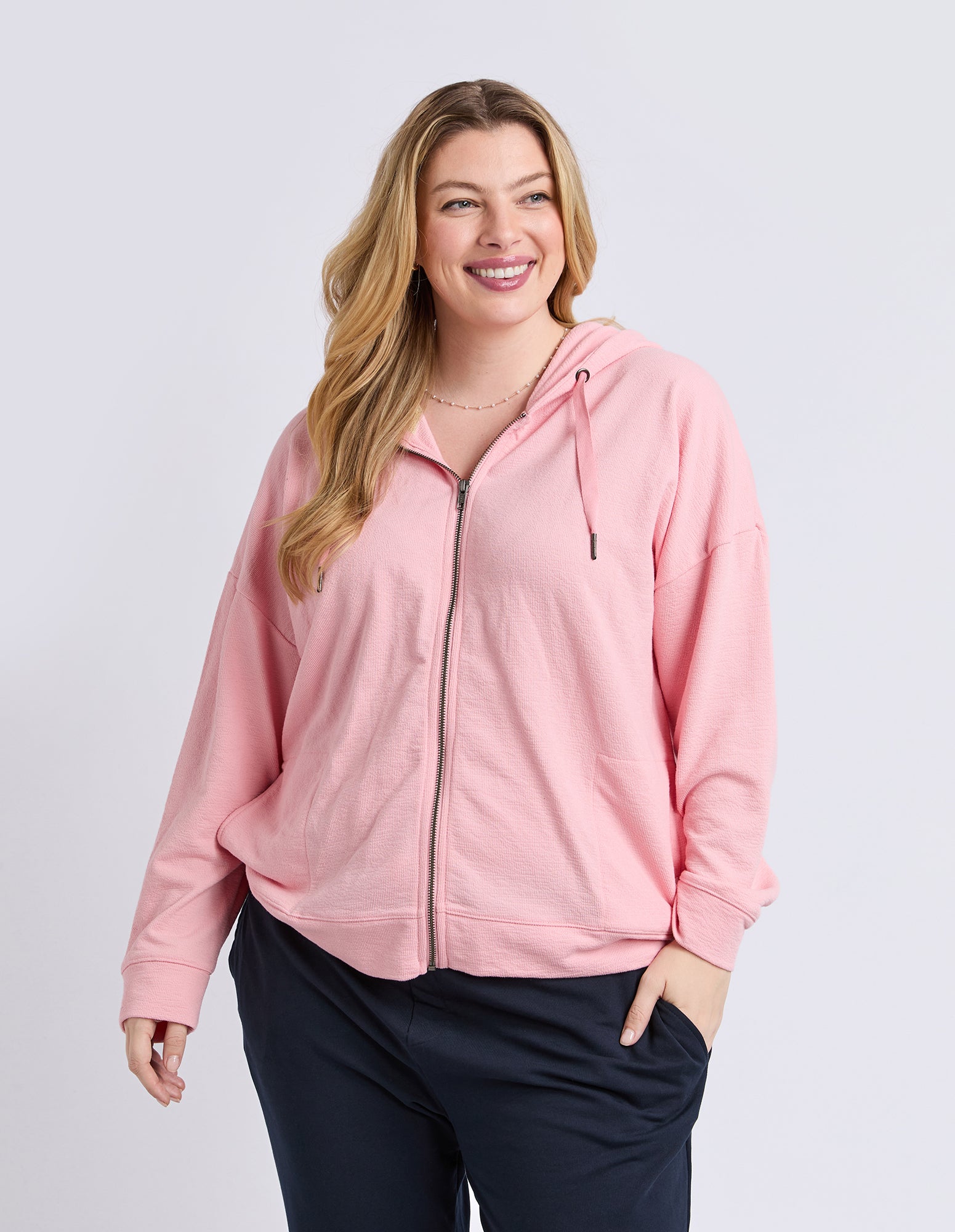 Beachy Long Sleeve Zip Hoodie Rose