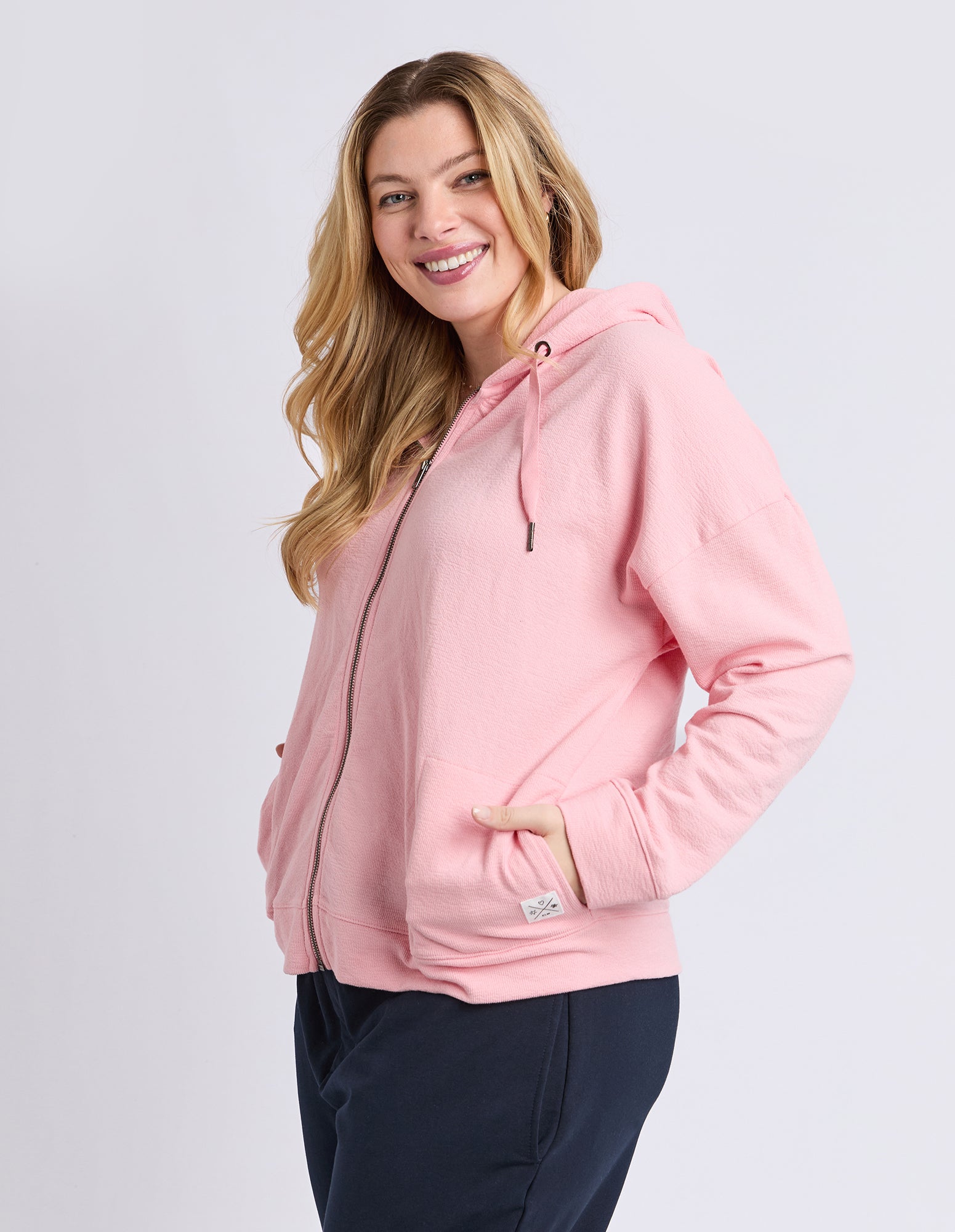Beachy Long Sleeve Zip Hoodie Rose