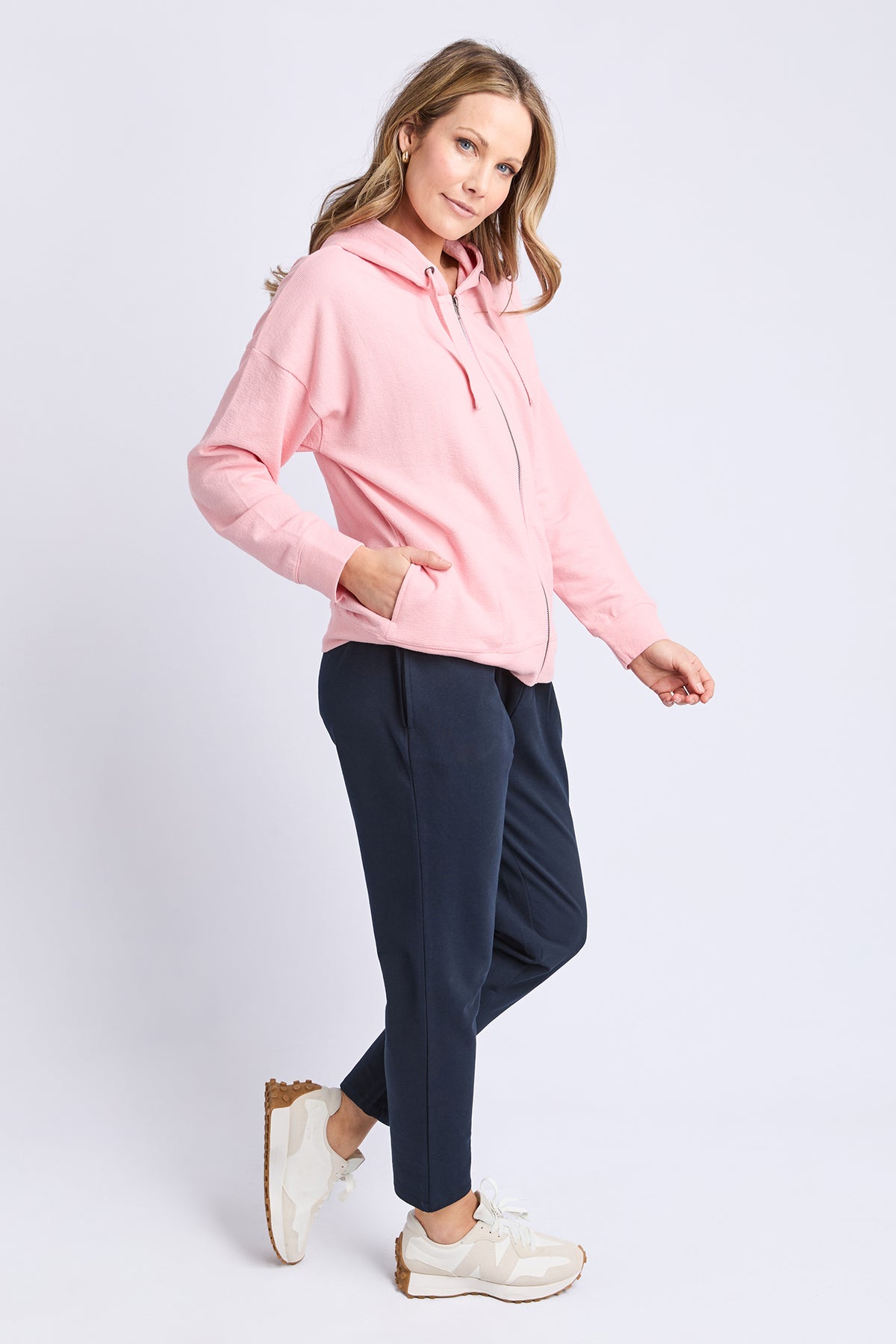 Beachy Long Sleeve Zip Hoodie Rose