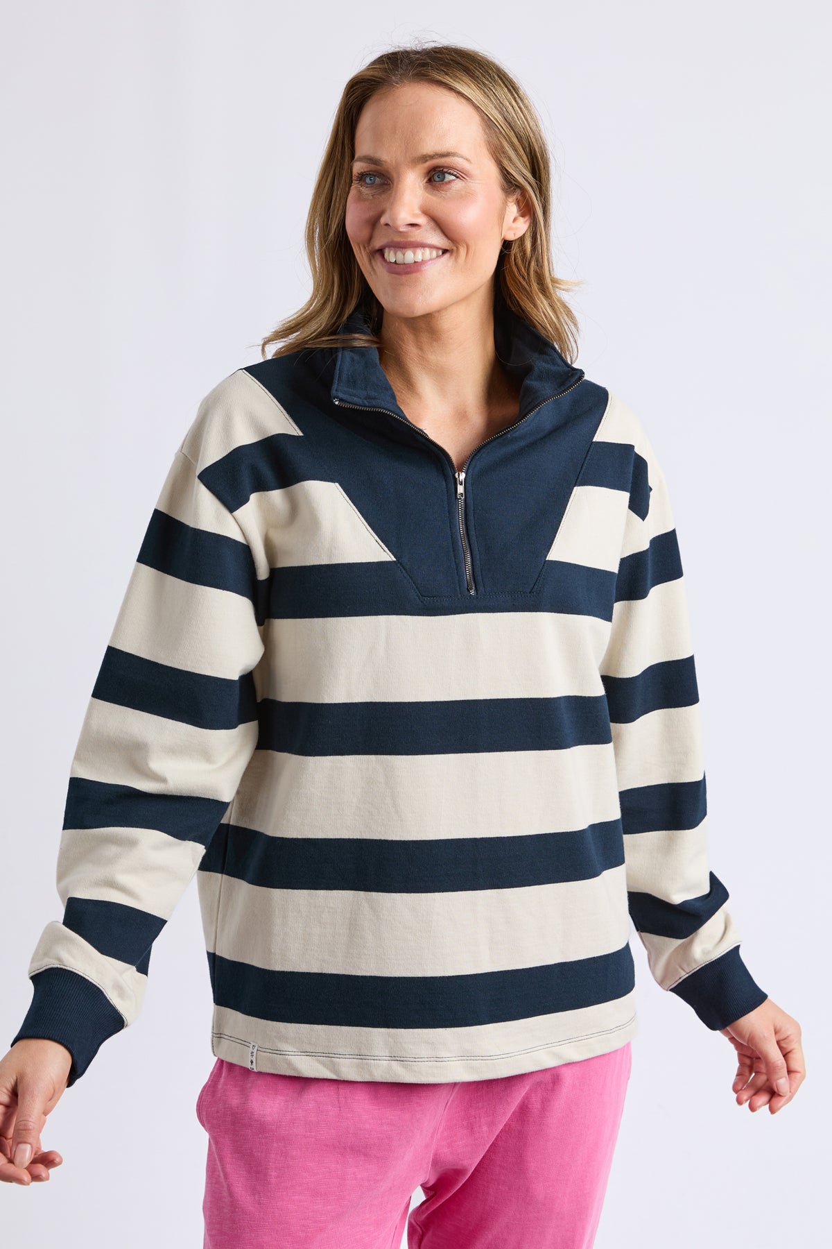 Jade Half Zip - Stripe Navy/Marshmellow Str
