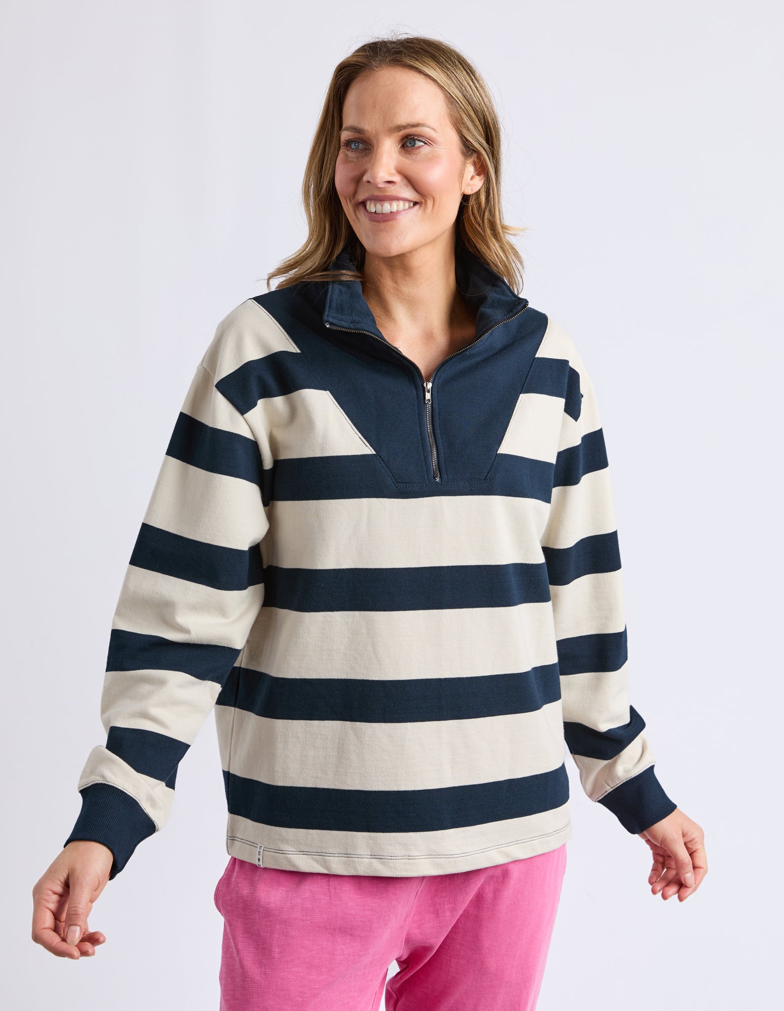 Jade Half Zip - Stripe Navy/Marshmellow Str