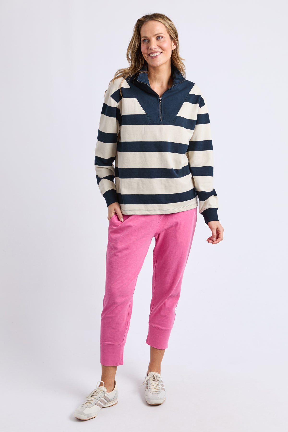Jade Half Zip - Stripe Navy/Marshmellow Str