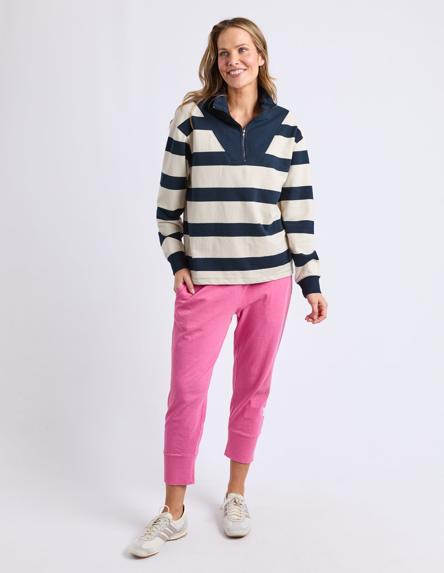 Jade Half Zip - Stripe Navy/Marshmellow Str