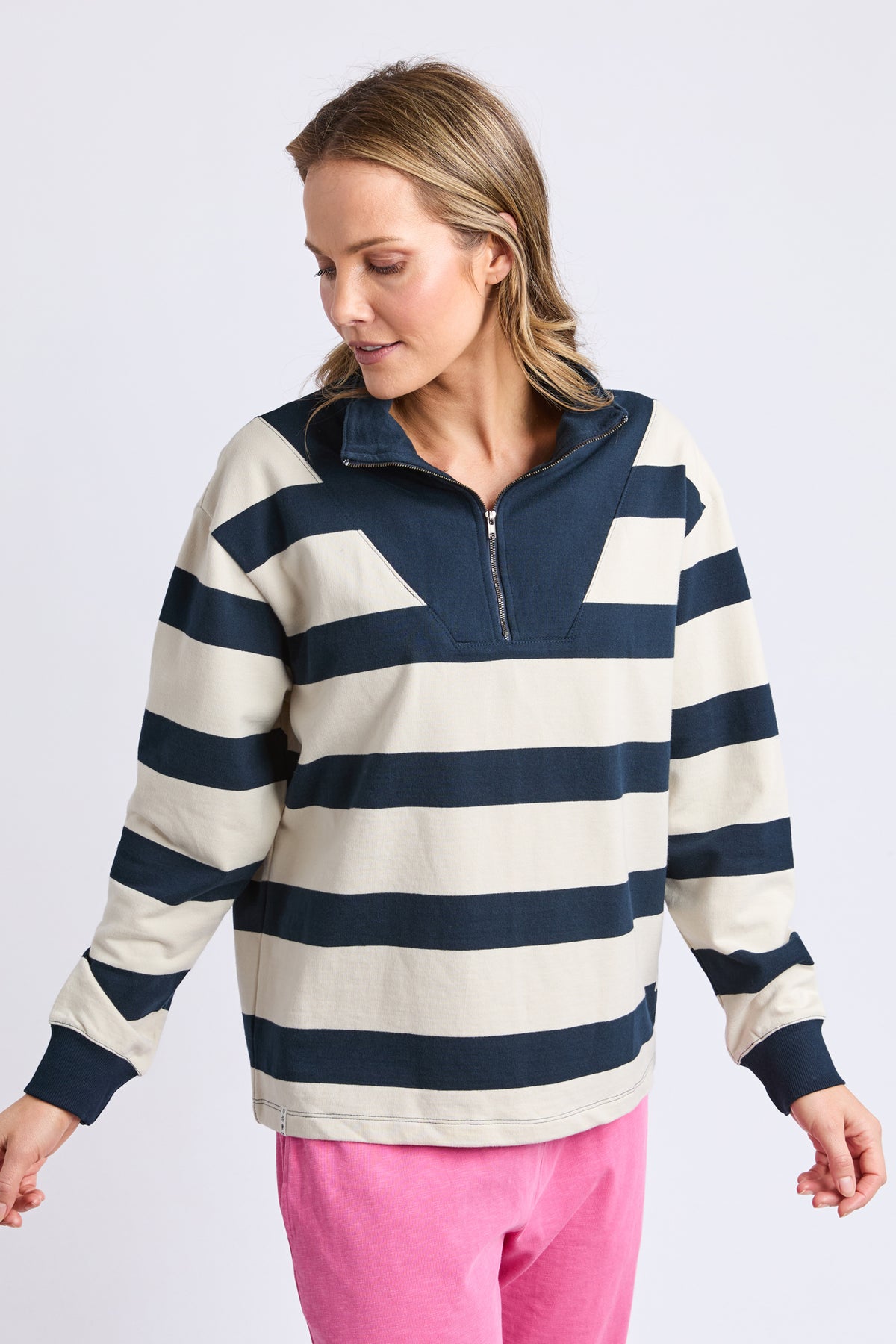 Jade Half Zip - Stripe Navy/Marshmellow Str
