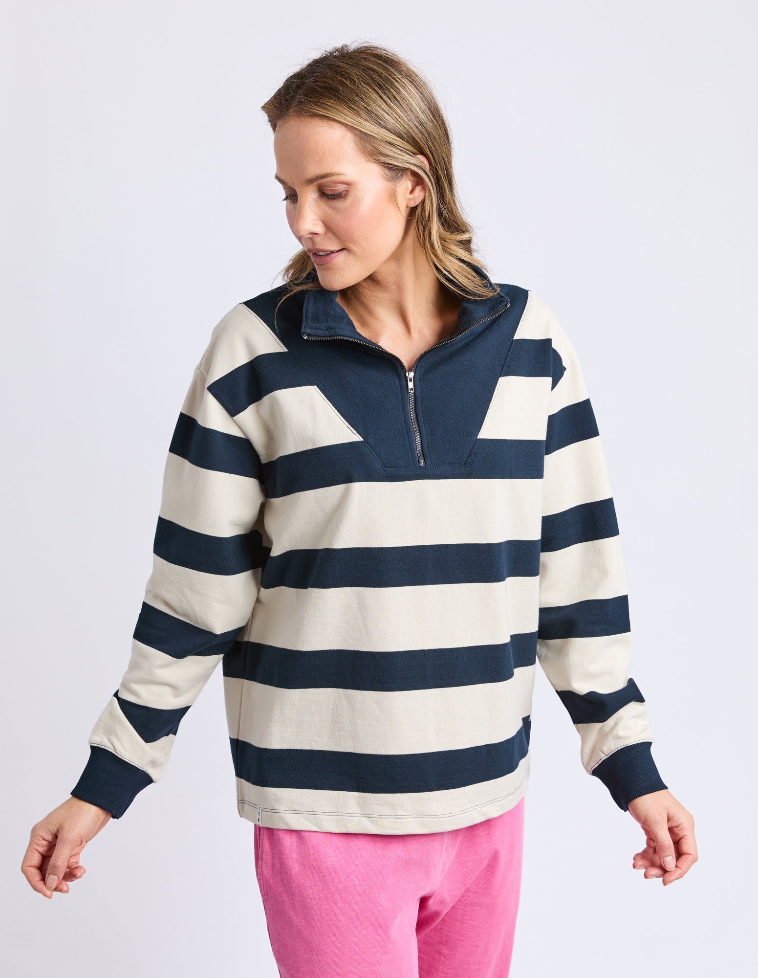 Jade Half Zip - Stripe Navy/Marshmellow Str