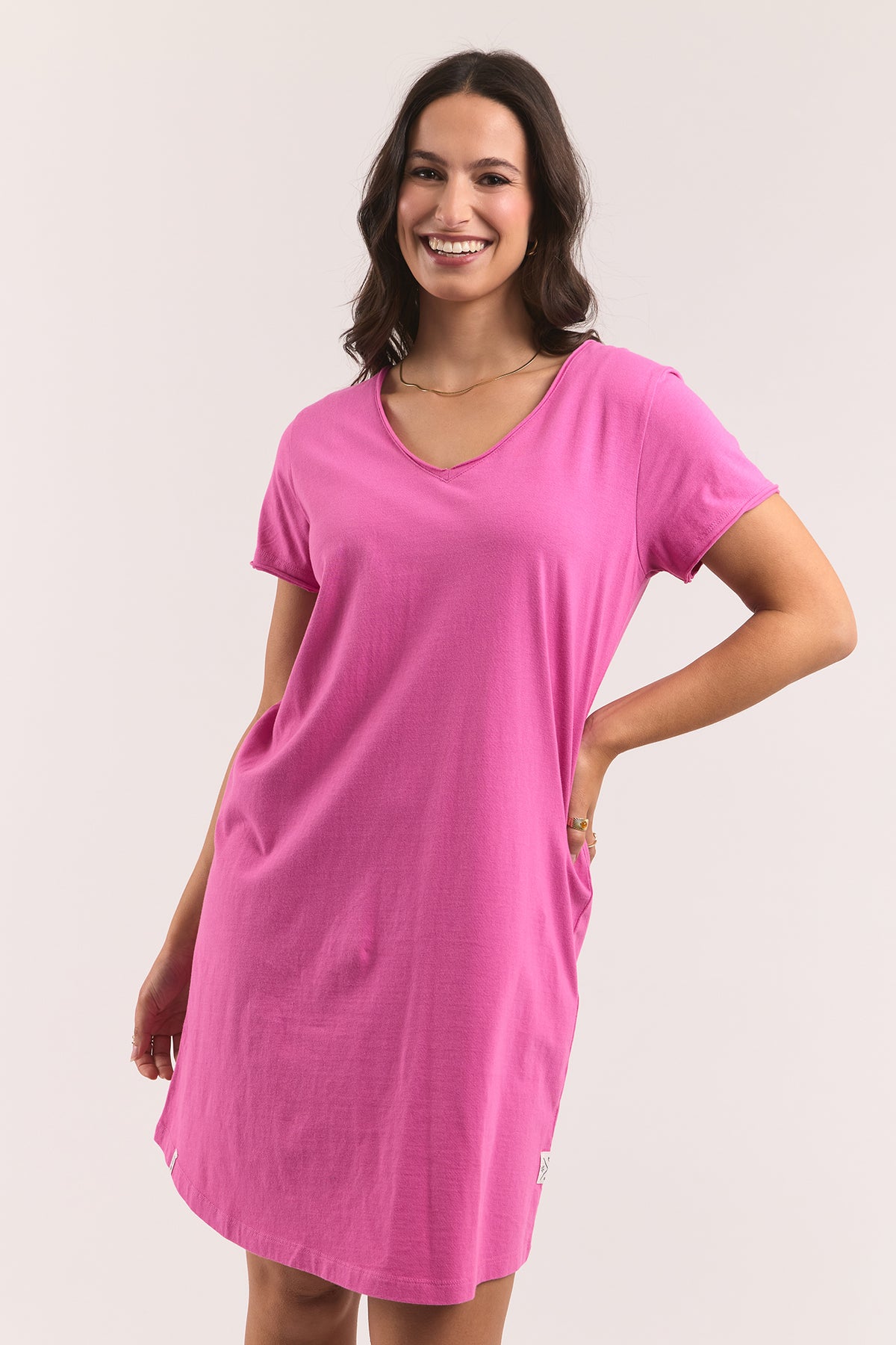 Pima Vee Dress Magenta
