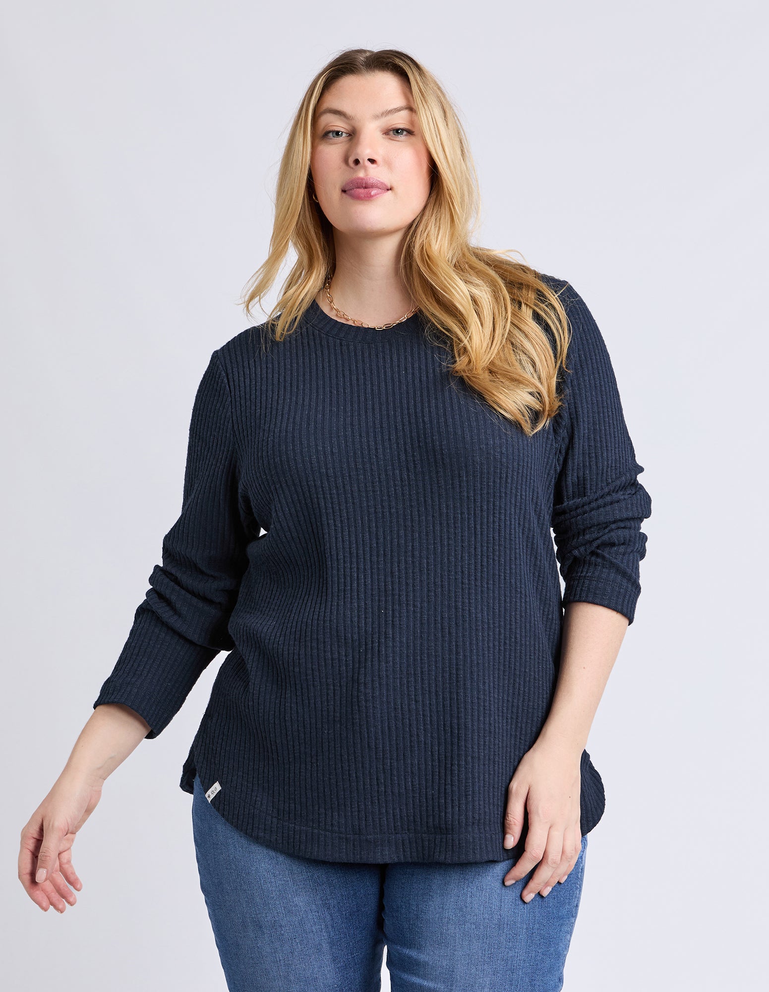 Veronica Rib Long Sleeve Tee Navy