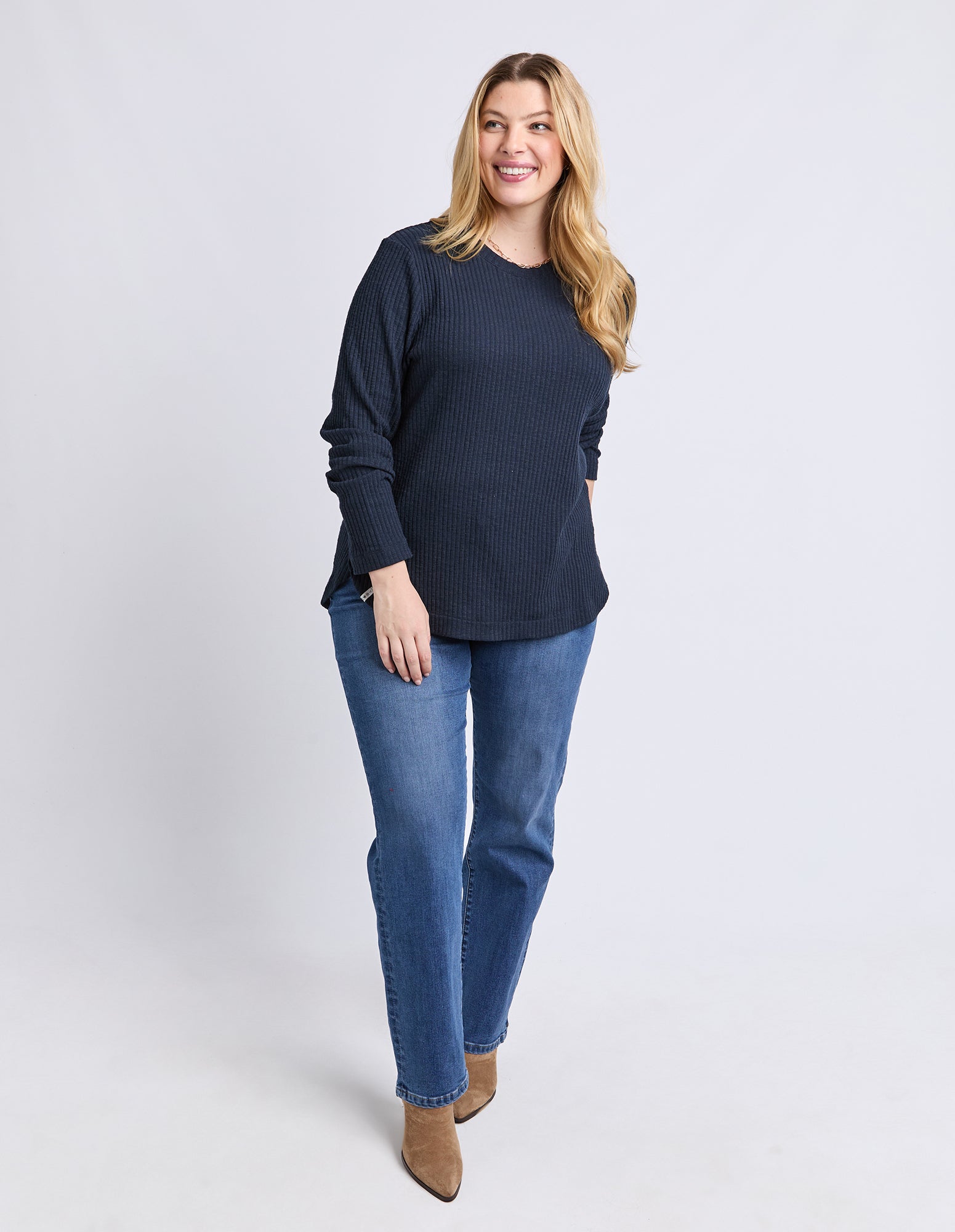 Veronica Rib Long Sleeve Tee Navy